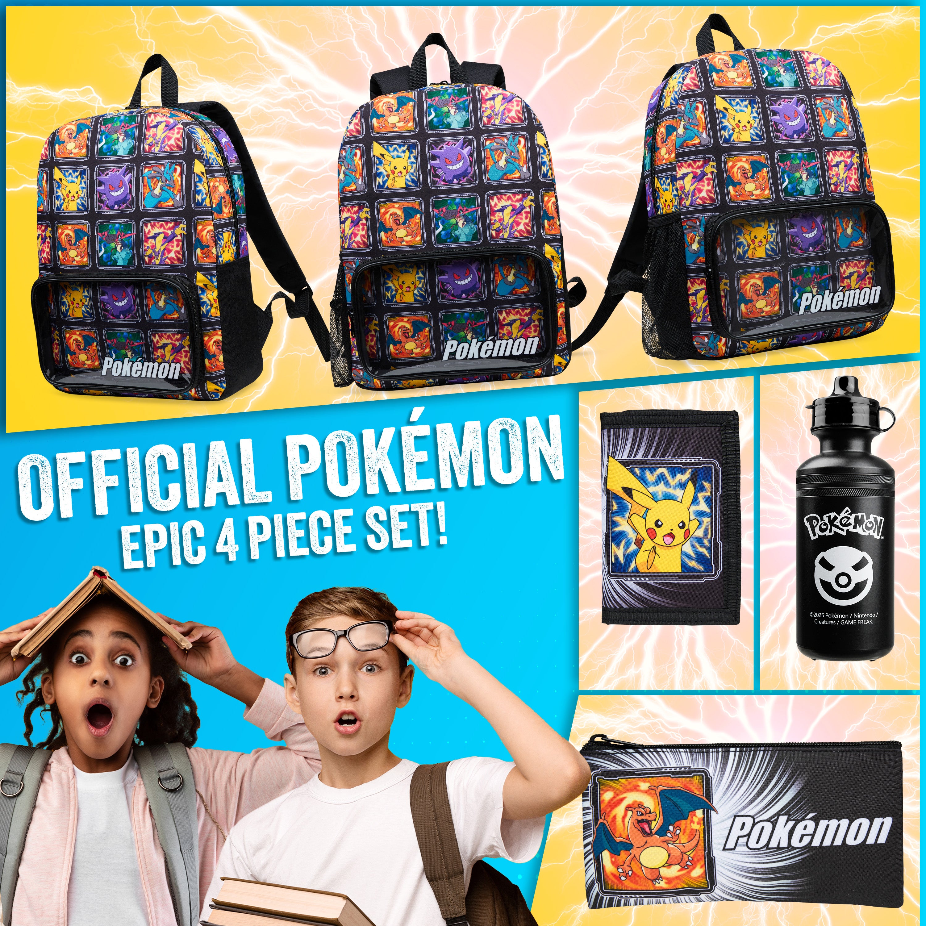 get-trend-pok-mon-sac-dos-set-4-pi-ces-multi-gourde image 3