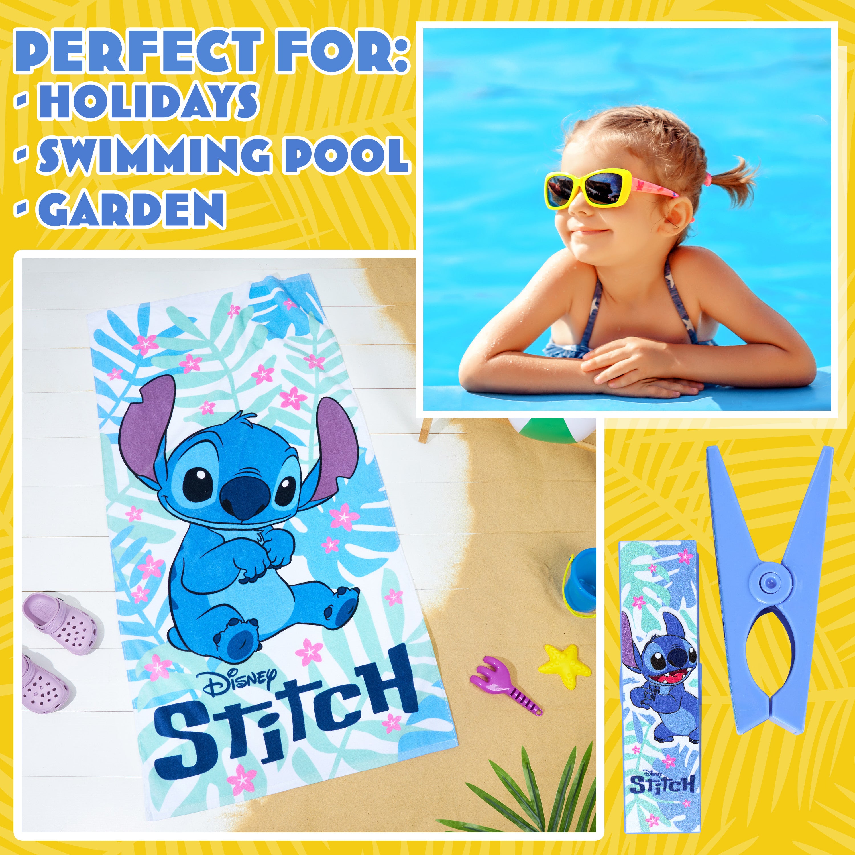 disney-stitch-serviette-plage-enfant-140x70cm-2-pinces image 2