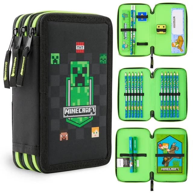 minecraft-trousse-garnie-enfant-black-aop-papeterie-incluse image 1