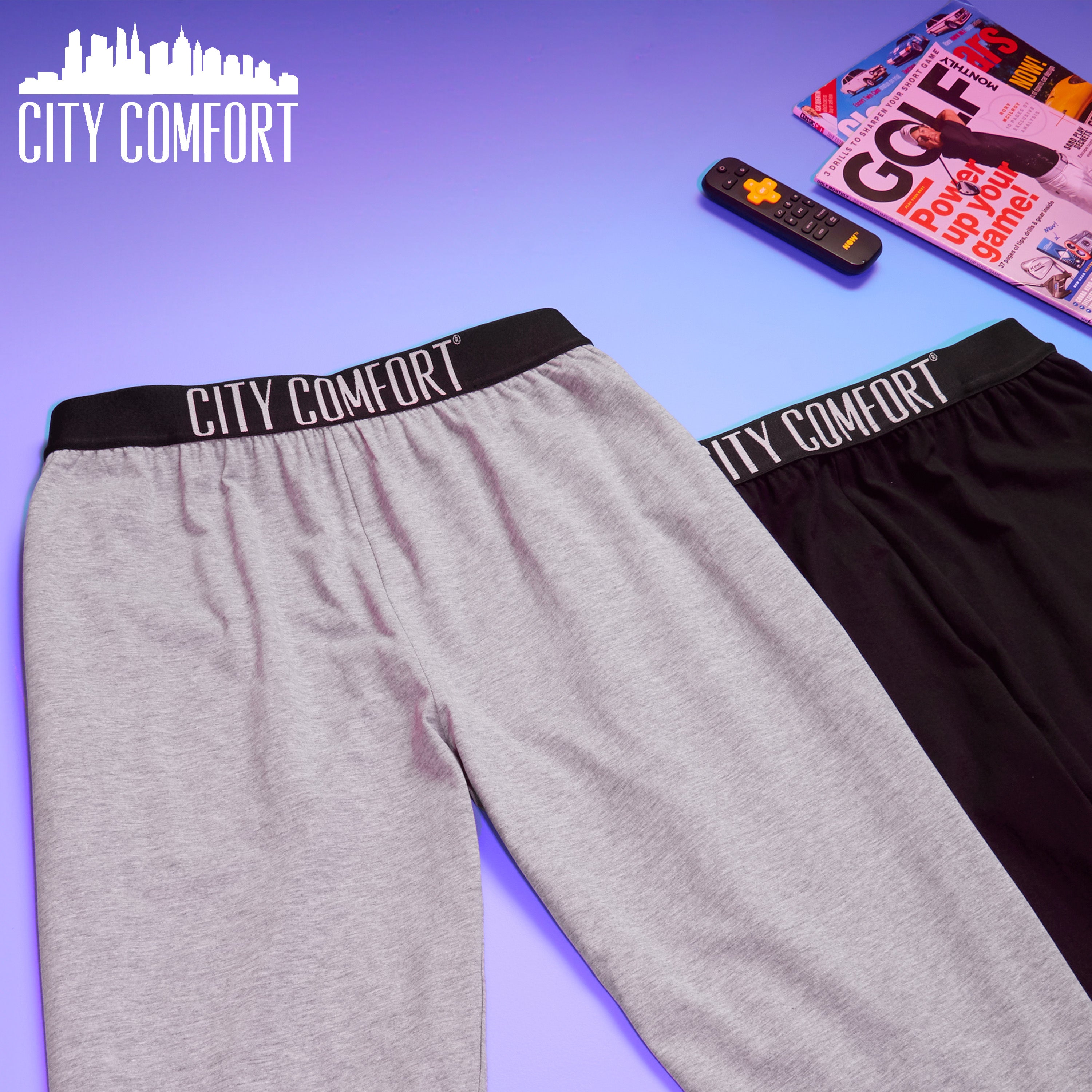 citycomfort-pantalon-pyjama-homme-jersey-lot-2-noir-gris image 2