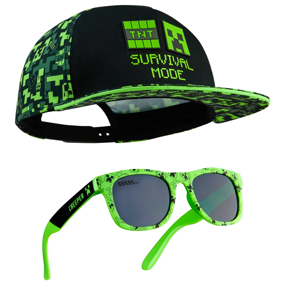minecraft-casquette-lunettes-gar-on-noir-vert-creeper-uv image 1