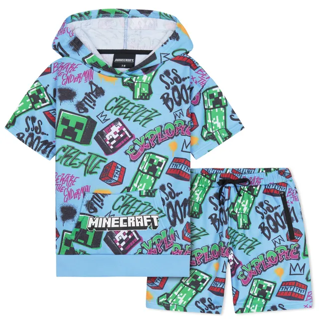 minecraft-ensemble-hoodie-short-gar-on-2-pi-ces-creeper image 1