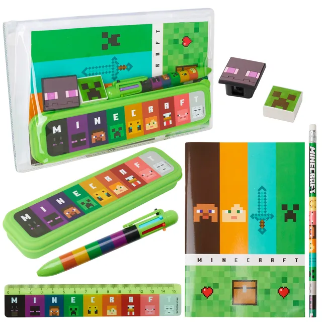 minecraft-trousse-scolaire-garnie-enfant-vert-set-papeterie image 1