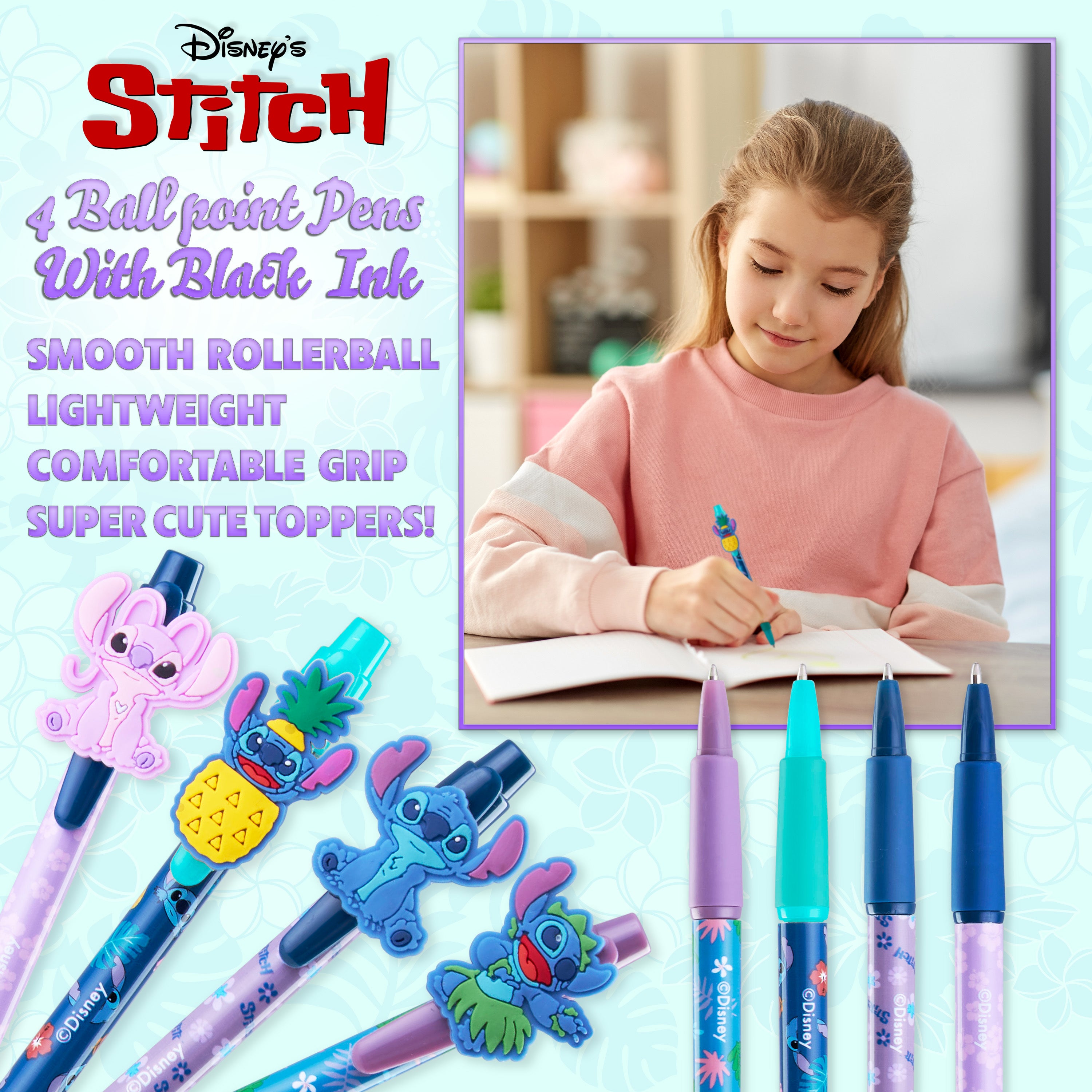 disney-stitch-set-4-stylos-bille-noirs-3d image 3