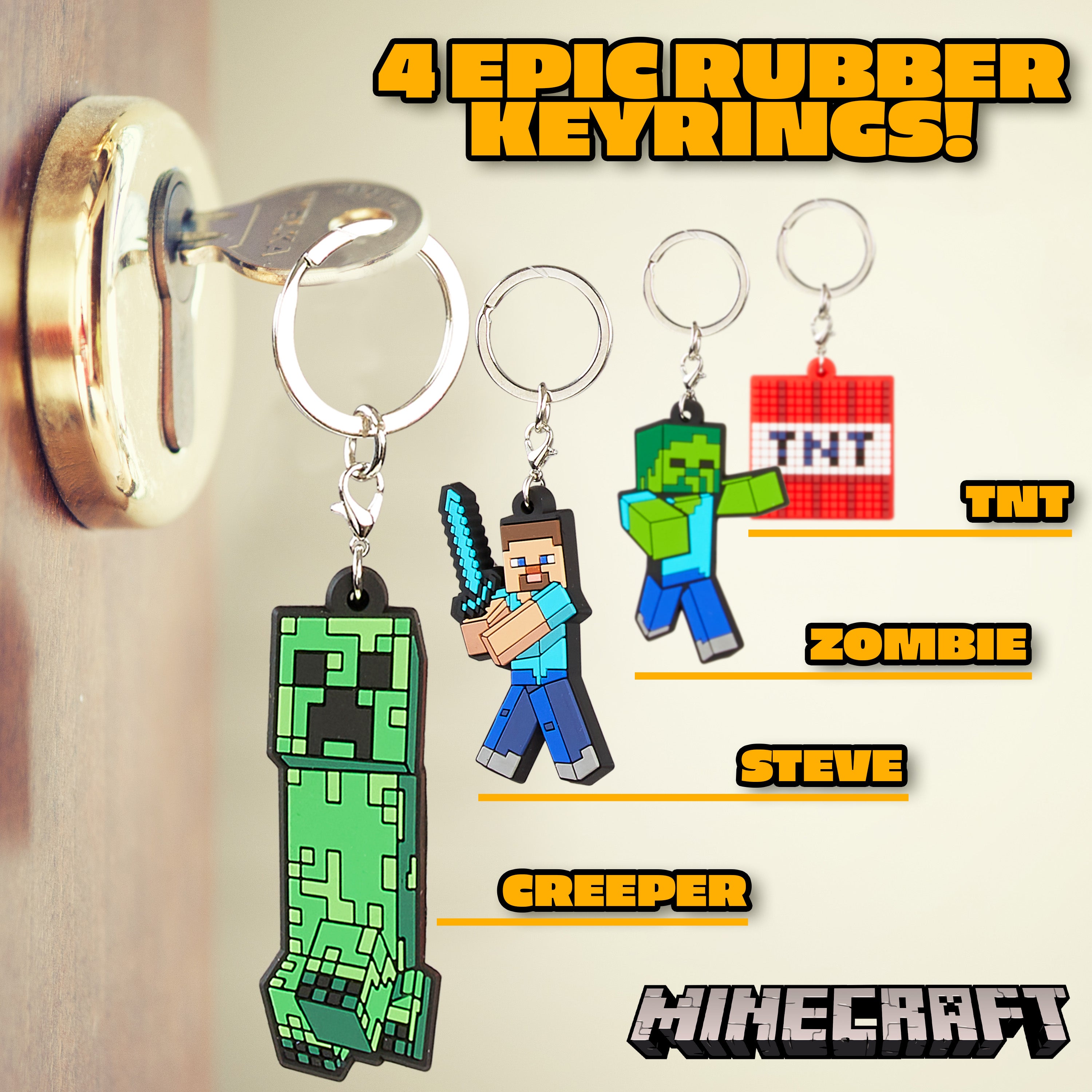 minecraft-set-bracelets-porte-cl-s-enfant-silicone-4-pi-ces image 4