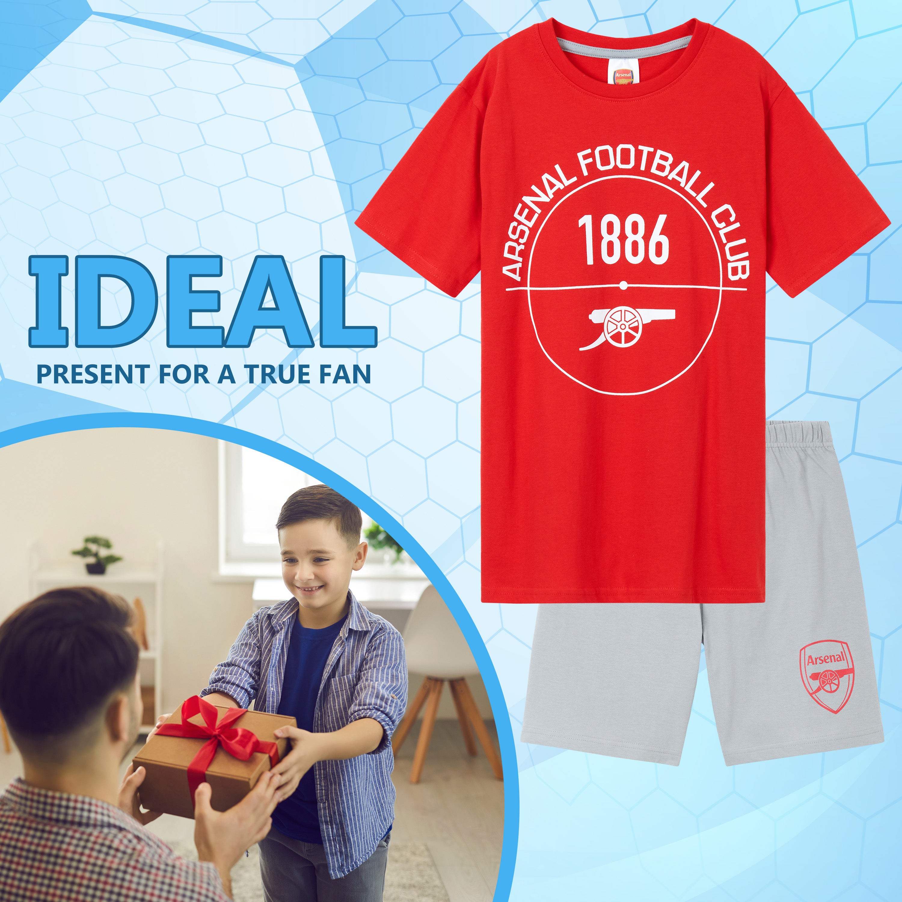 arsenal-fc-pyjama-court-gar-on-coton-rouge-gris-2-pi-ces image 3
