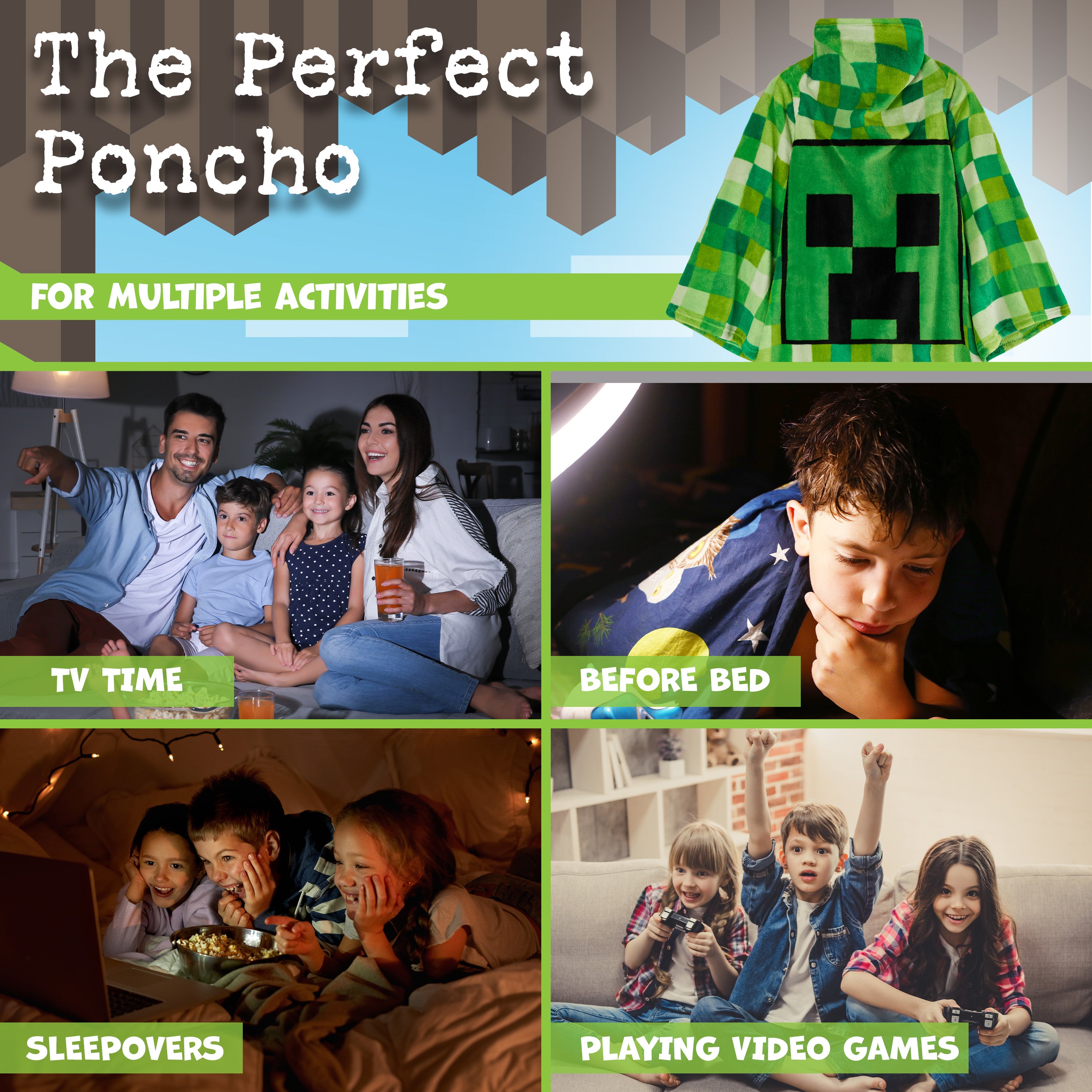 minecraft-sweat-plaid-enfant-vert-polaire-manches image 4