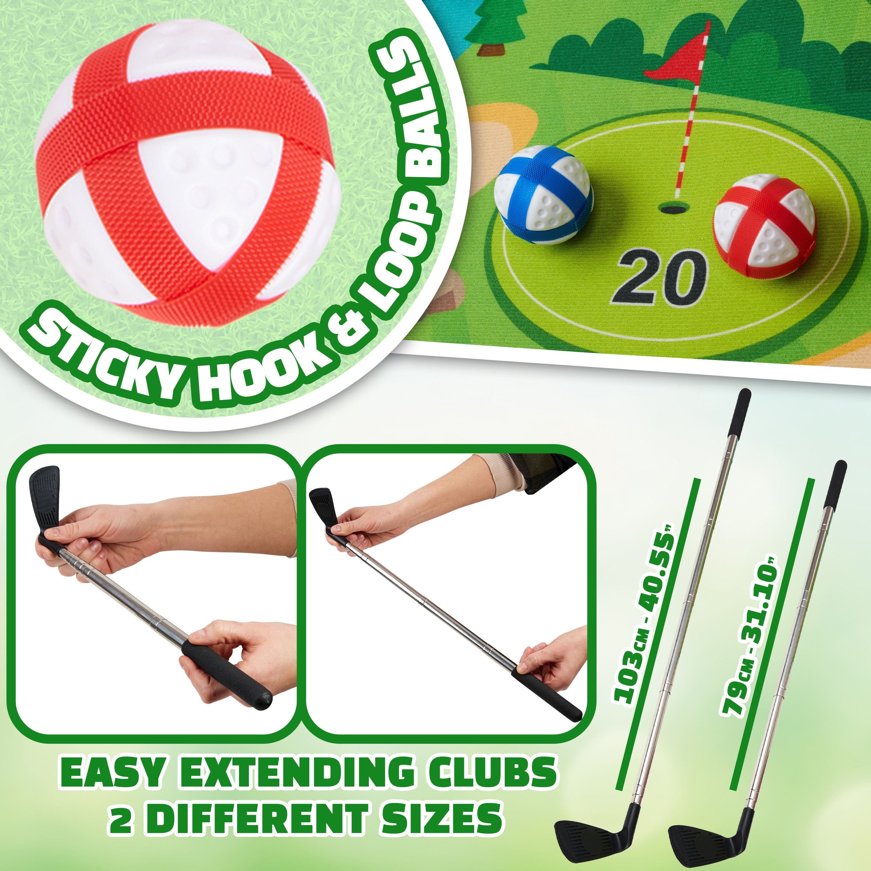 kreativekraft-set-golf-enfant-tapis-cible-2-clubs-12-balles image 4