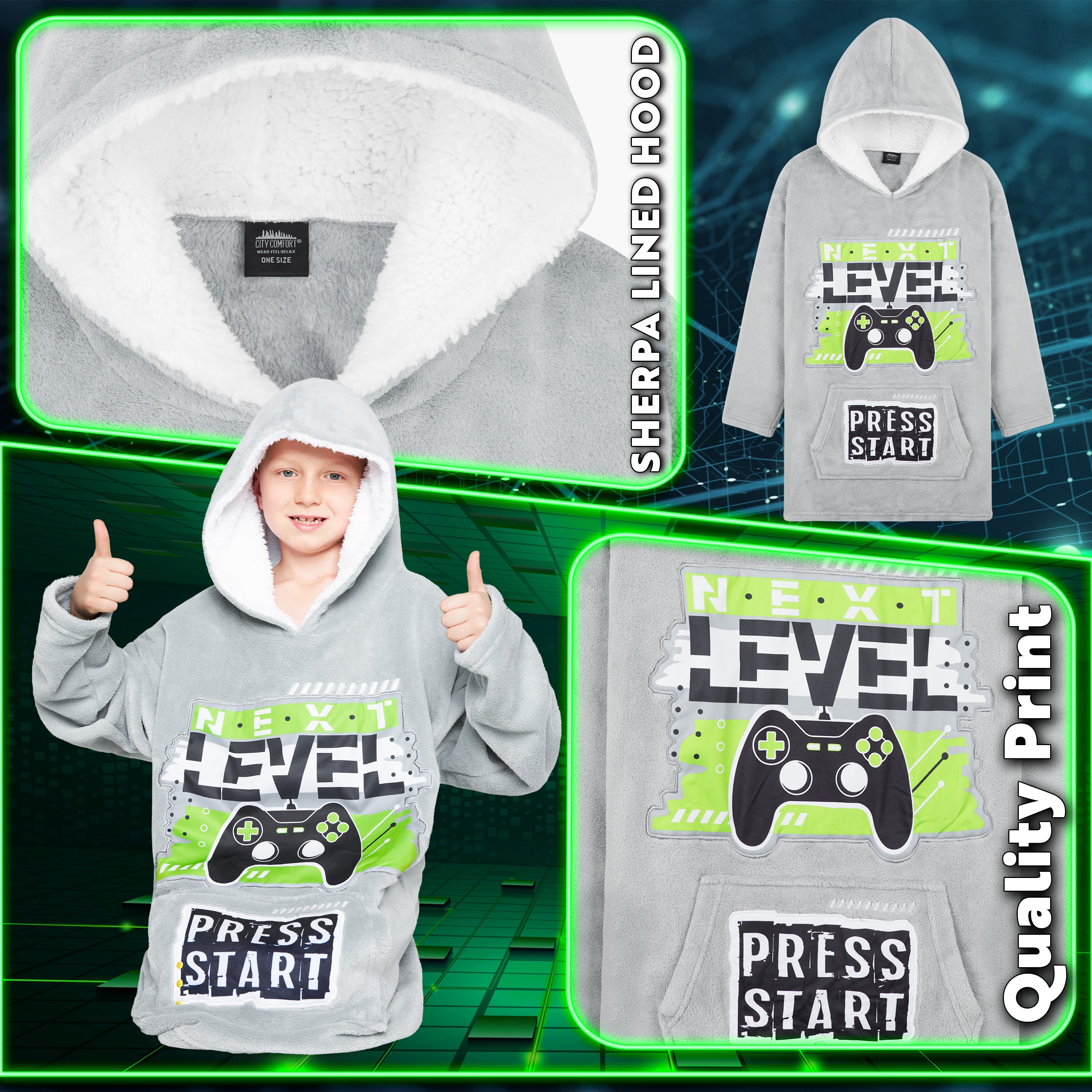 citycomfort-sweat-plaid-enfant-gris-vert-polaire image 5