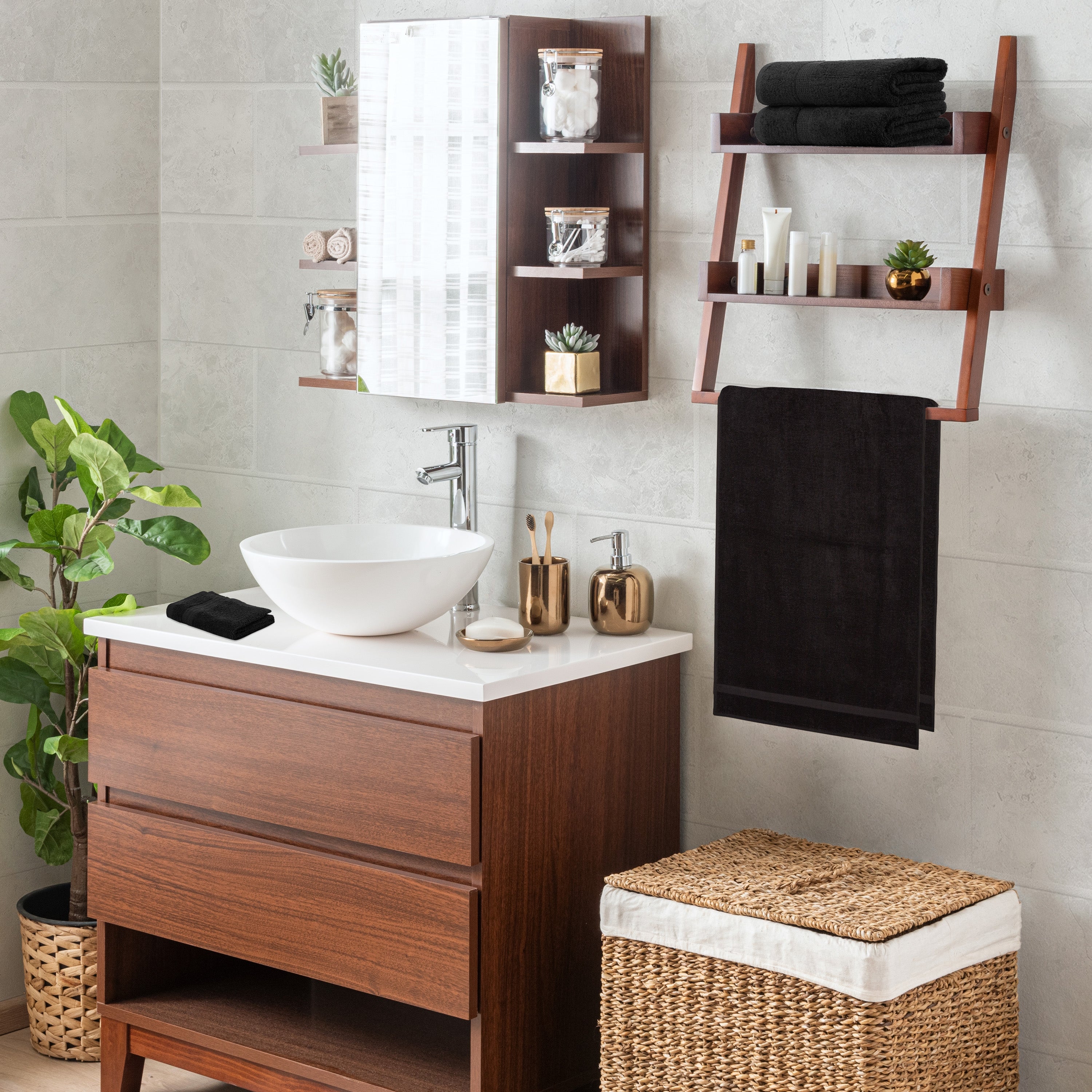 citycomfort-set-8-serviettes-coton-550-g-m-noir-bain-main image 2