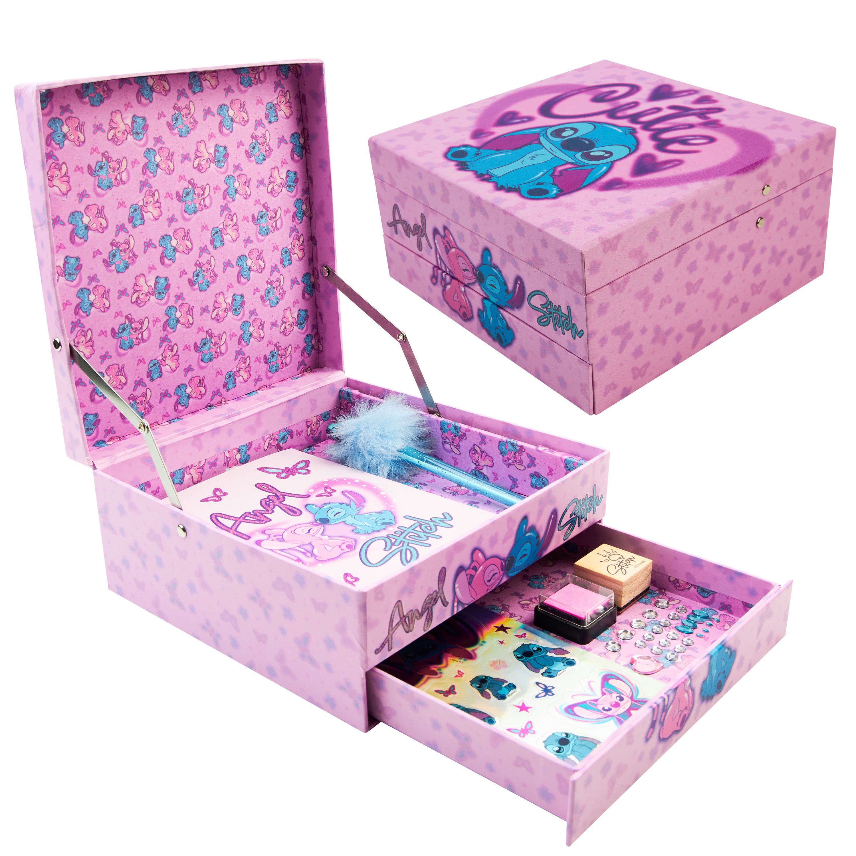 disney-stitch-carnet-journal-intime-kit-papeterie-rose-stickers image 1