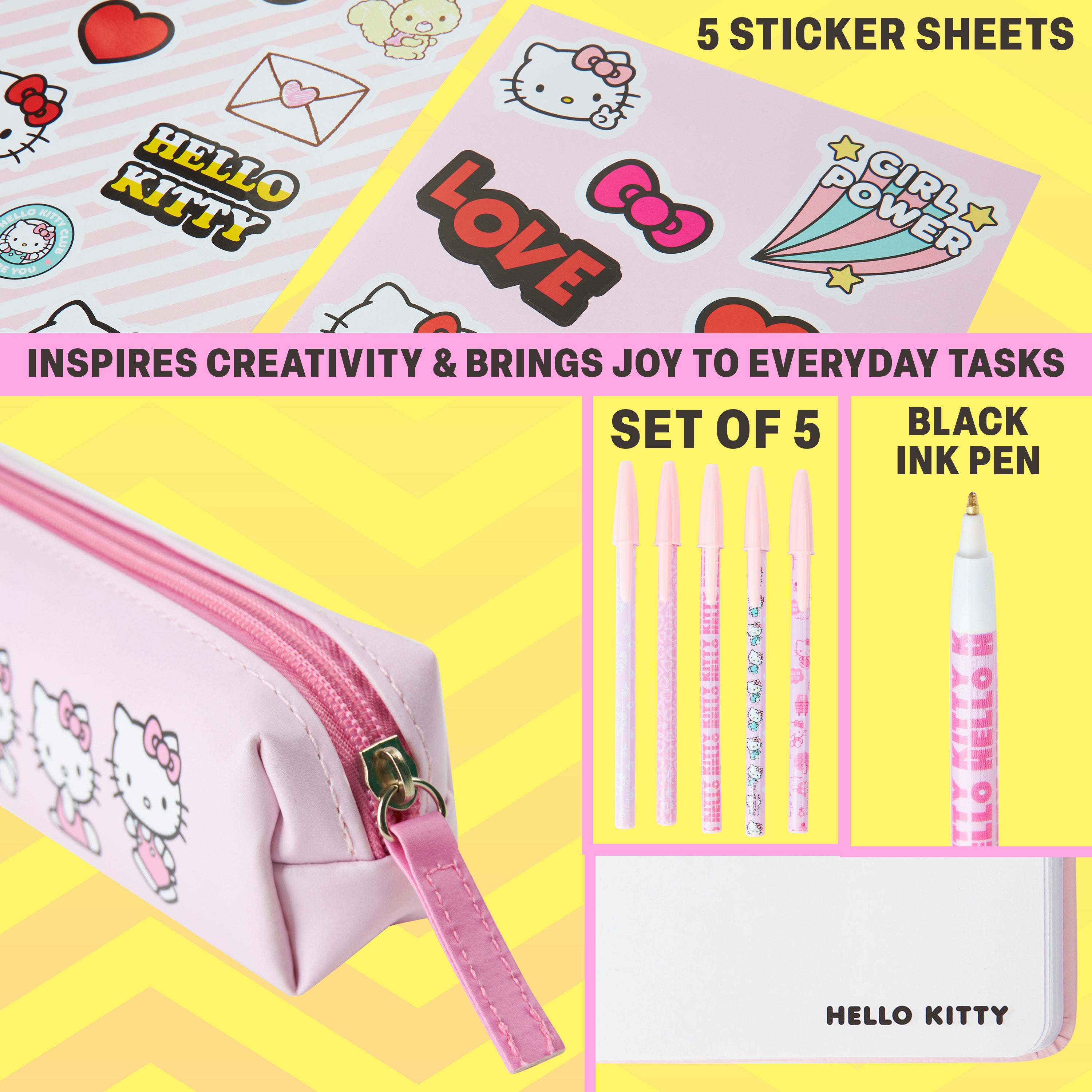 hello-kitty-set-papeterie-rose-trousse-carnet-stickers-stylos image 4