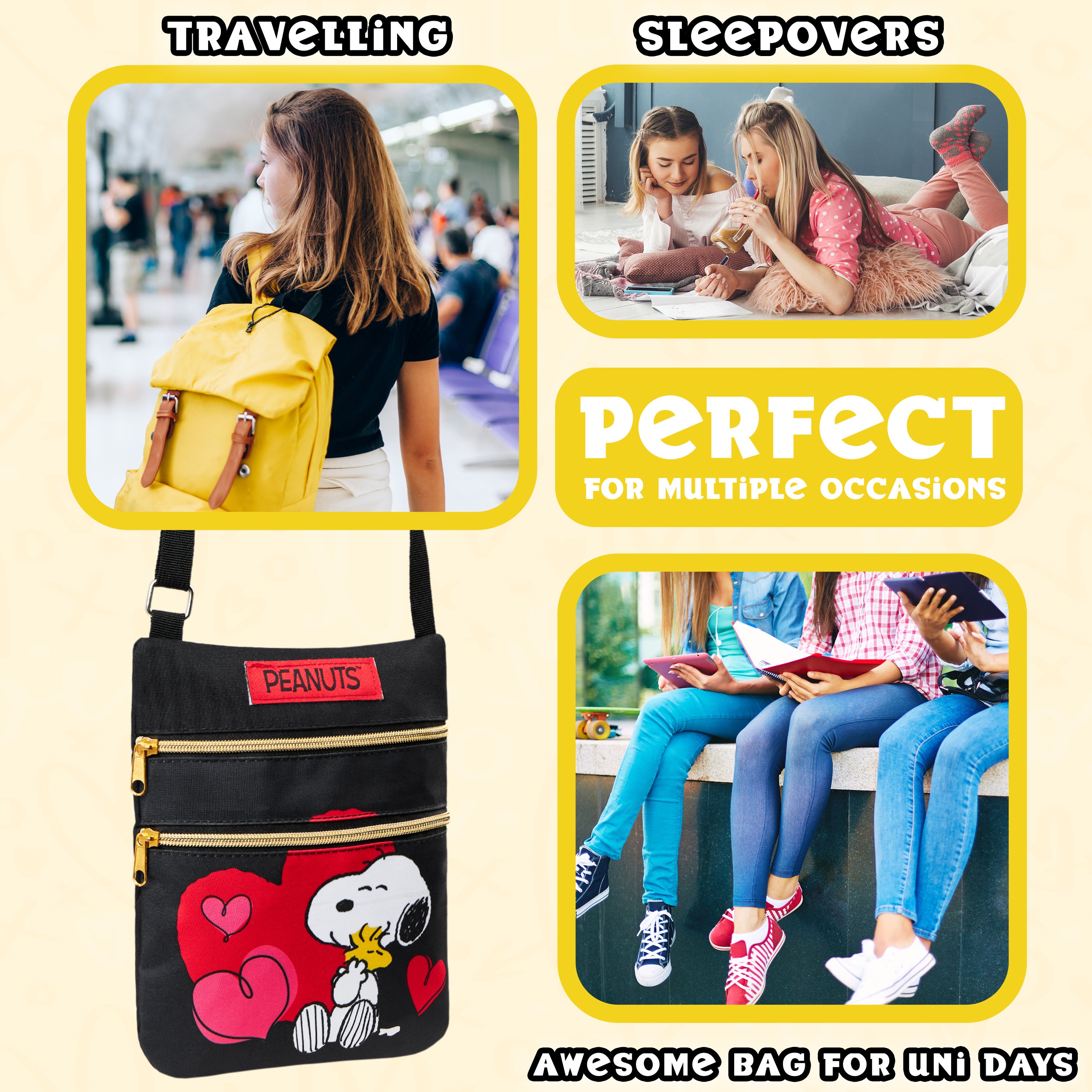 snoopy-peanuts-sac-bandouli-re-fille-2-poches-sangle-r-glable image 4