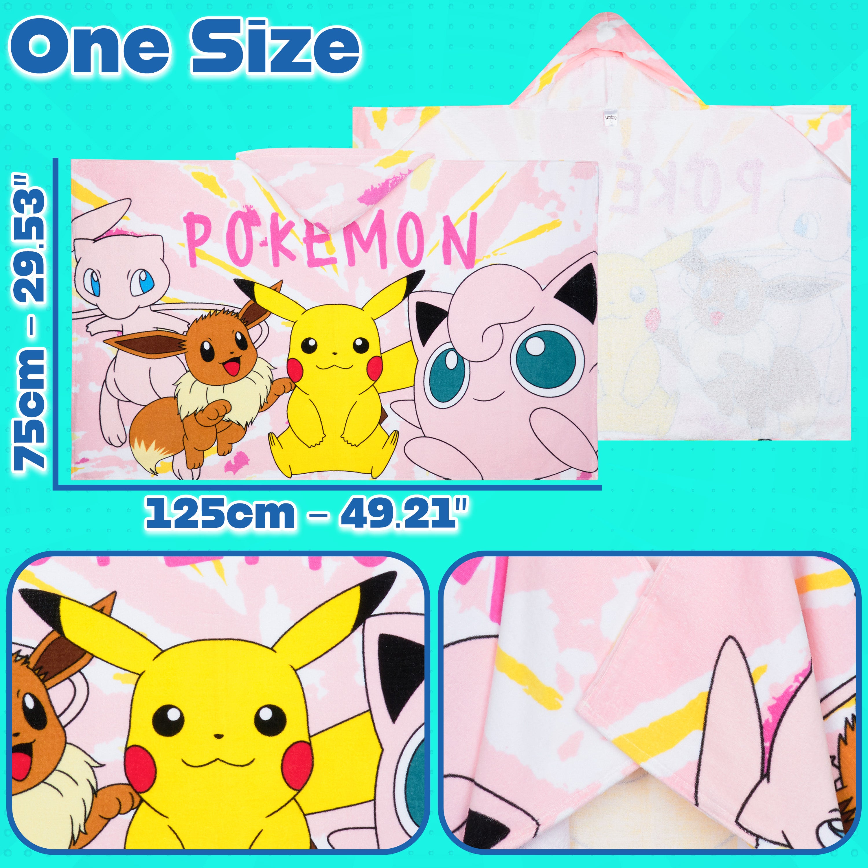 pok-mon-poncho-serviette-capuche-rose-enfant-6-14-ans-absorbant image 5