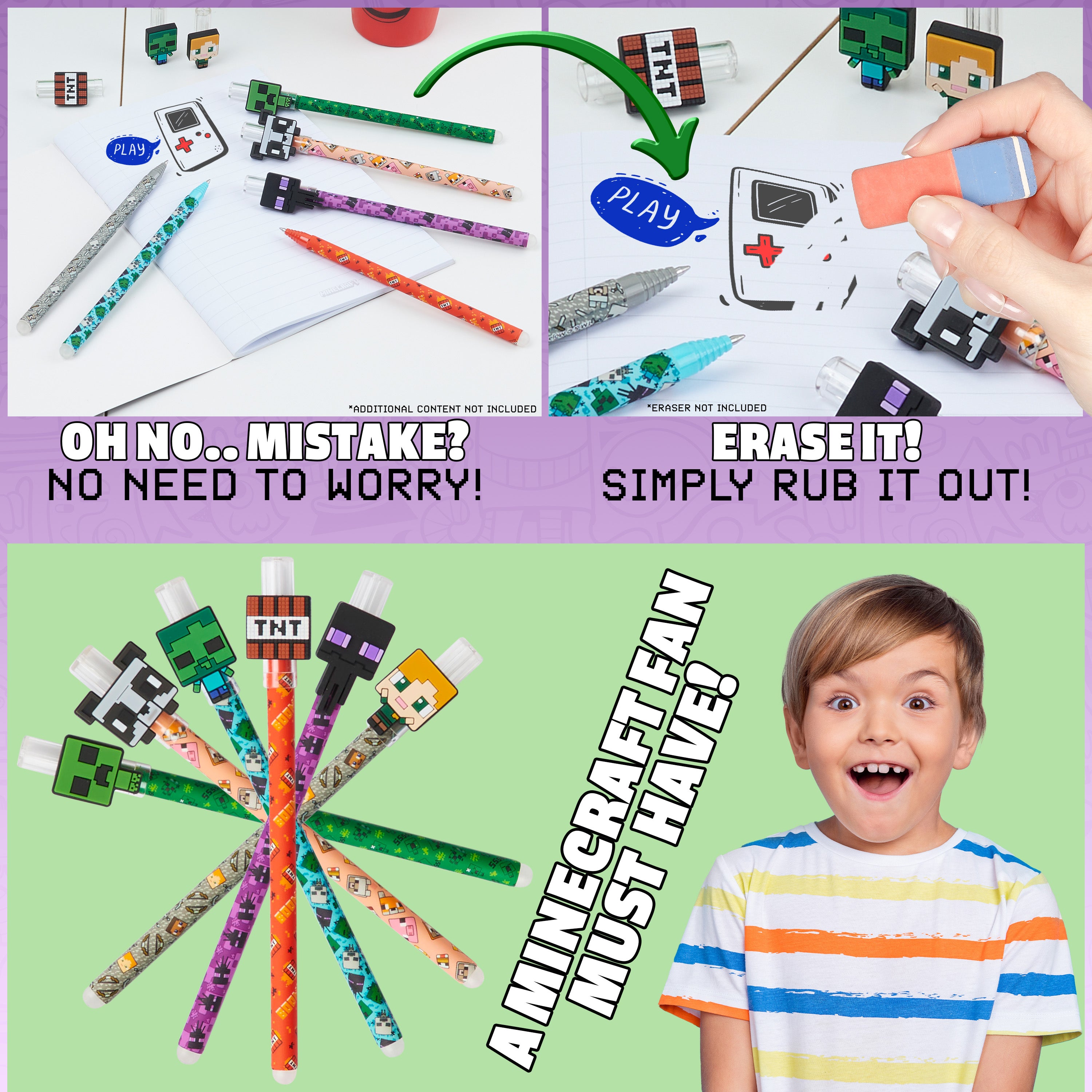 minecraft-stylos-gel-effa-ables-couleurs-lot-de-6-enfant image 4