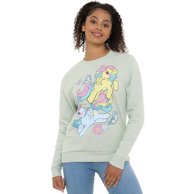 my-little-pony-papillons-fleurs-sweatshirt-femme-vert-sauge-l image 1