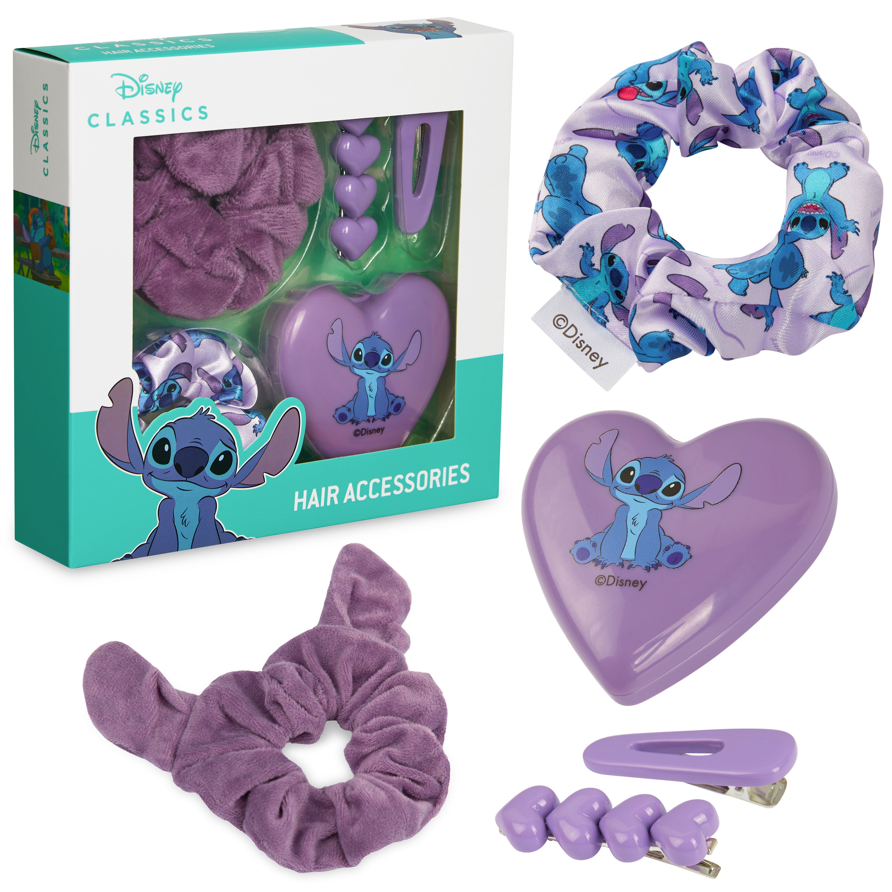 disney-stitch-set-5-accessoires-cheveux-chouchous-pinces-bleu image 1