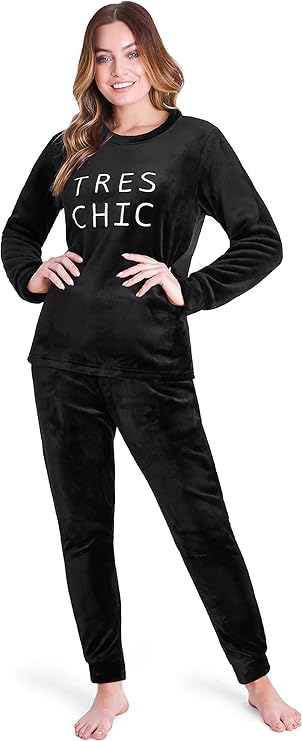 citycomfort-pyjama-femme-polaire-pilou-noir-chaud image 1
