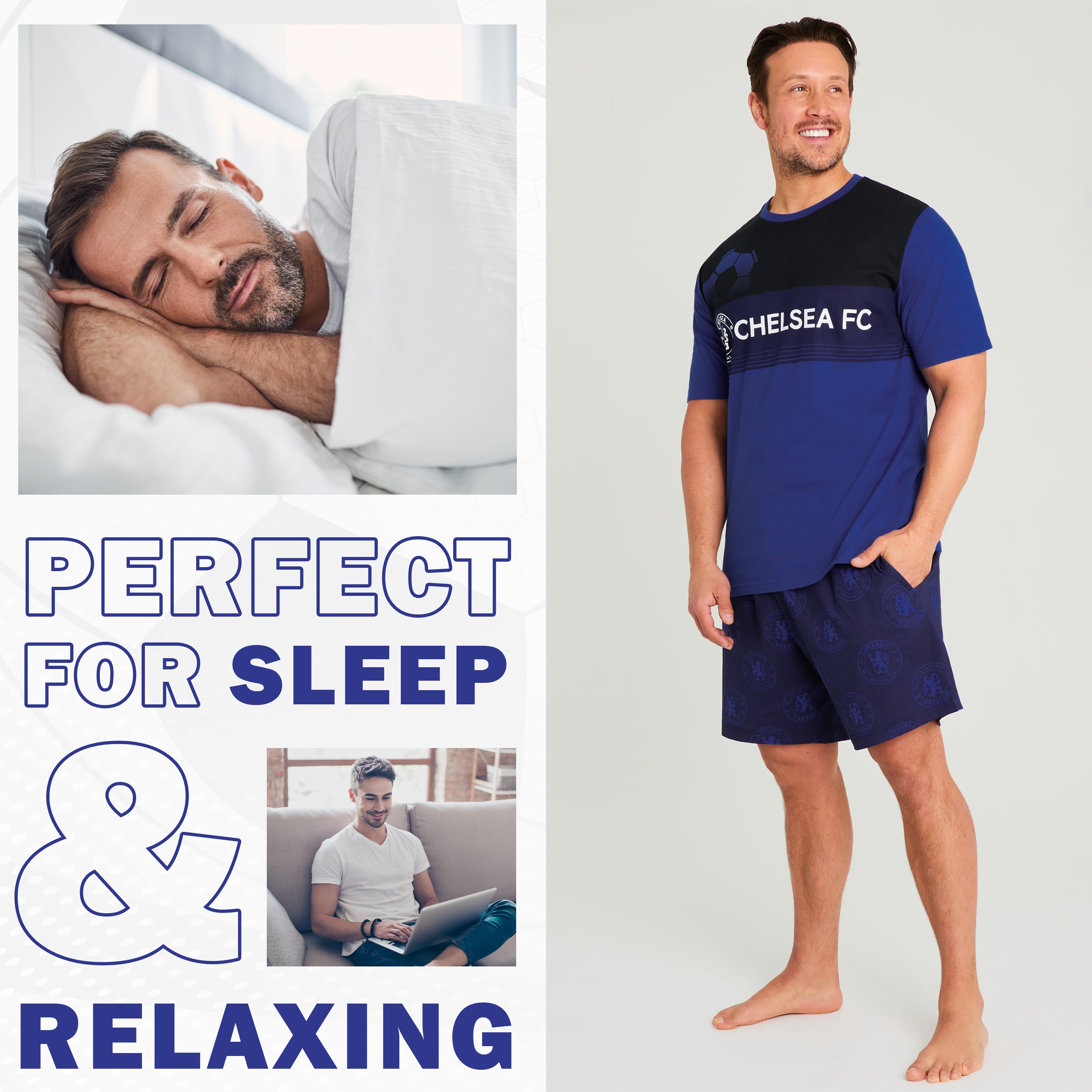 chelsea-pyjama-homme-short-coton-bleu-marine-noir image 3