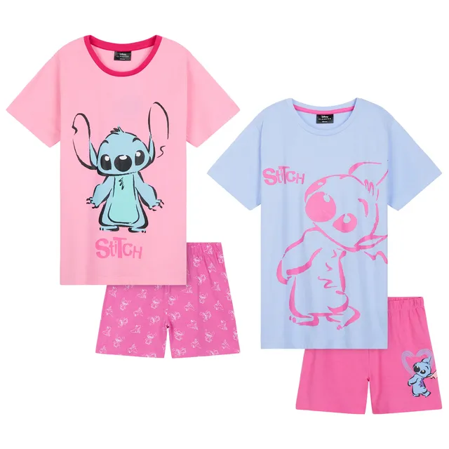 disney-stitch-pyjama-short-fille-coton-lot-2-bleu image 1
