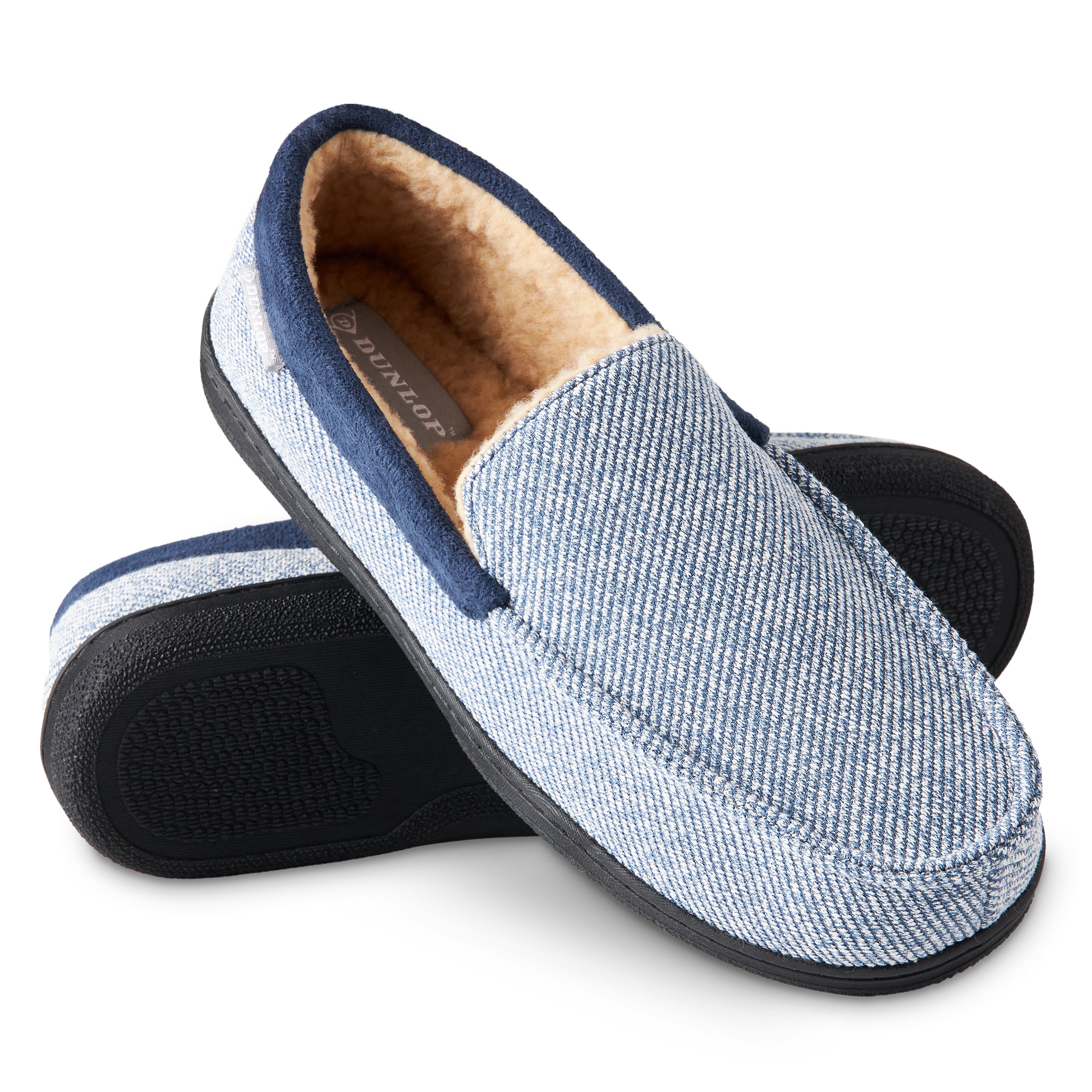 dunlop-moccasins-chaussons-homme-bleu-marine-blanc-fourrure image 2