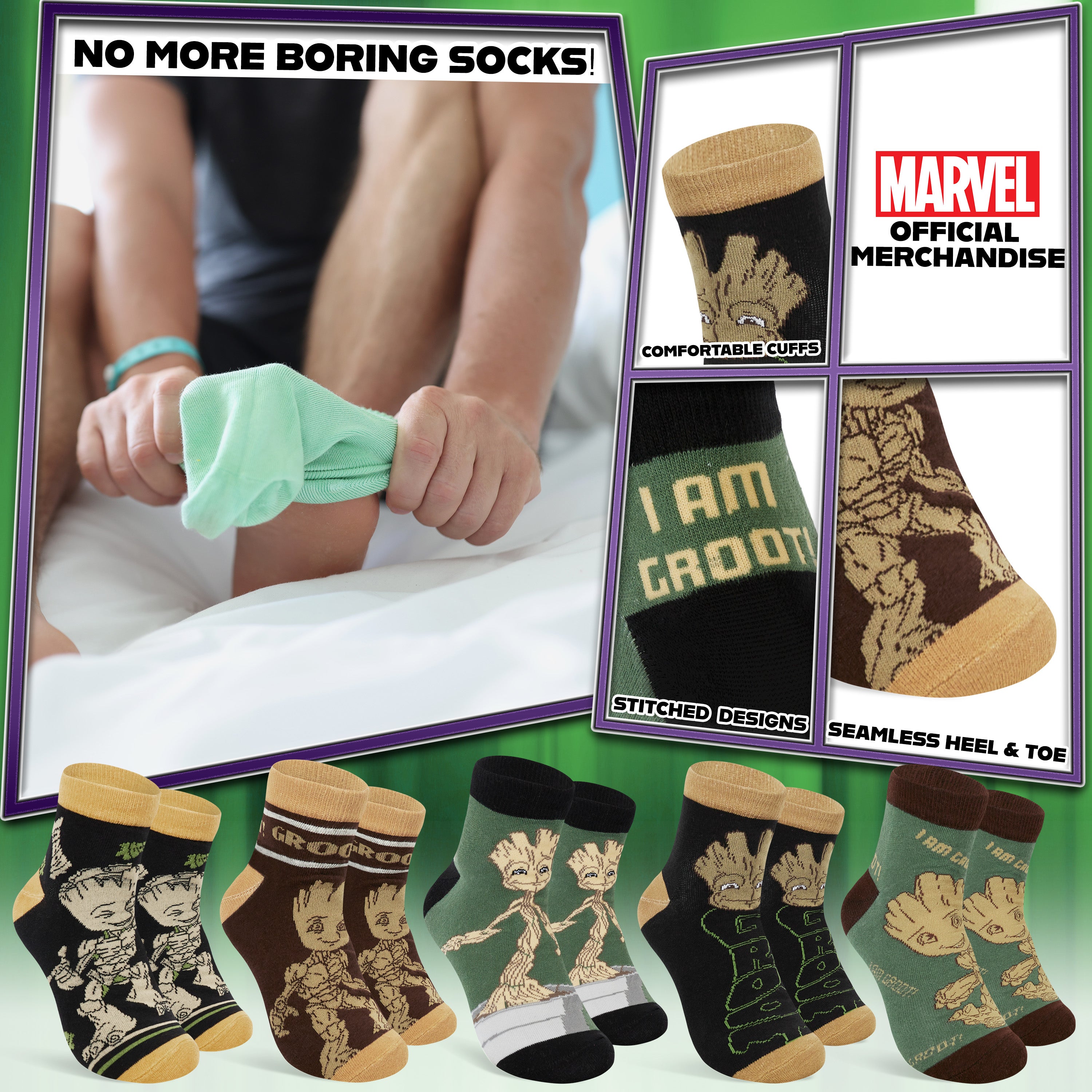 get-trend-marvel-chaussettes-homme-cheville-lot-5-groot image 3