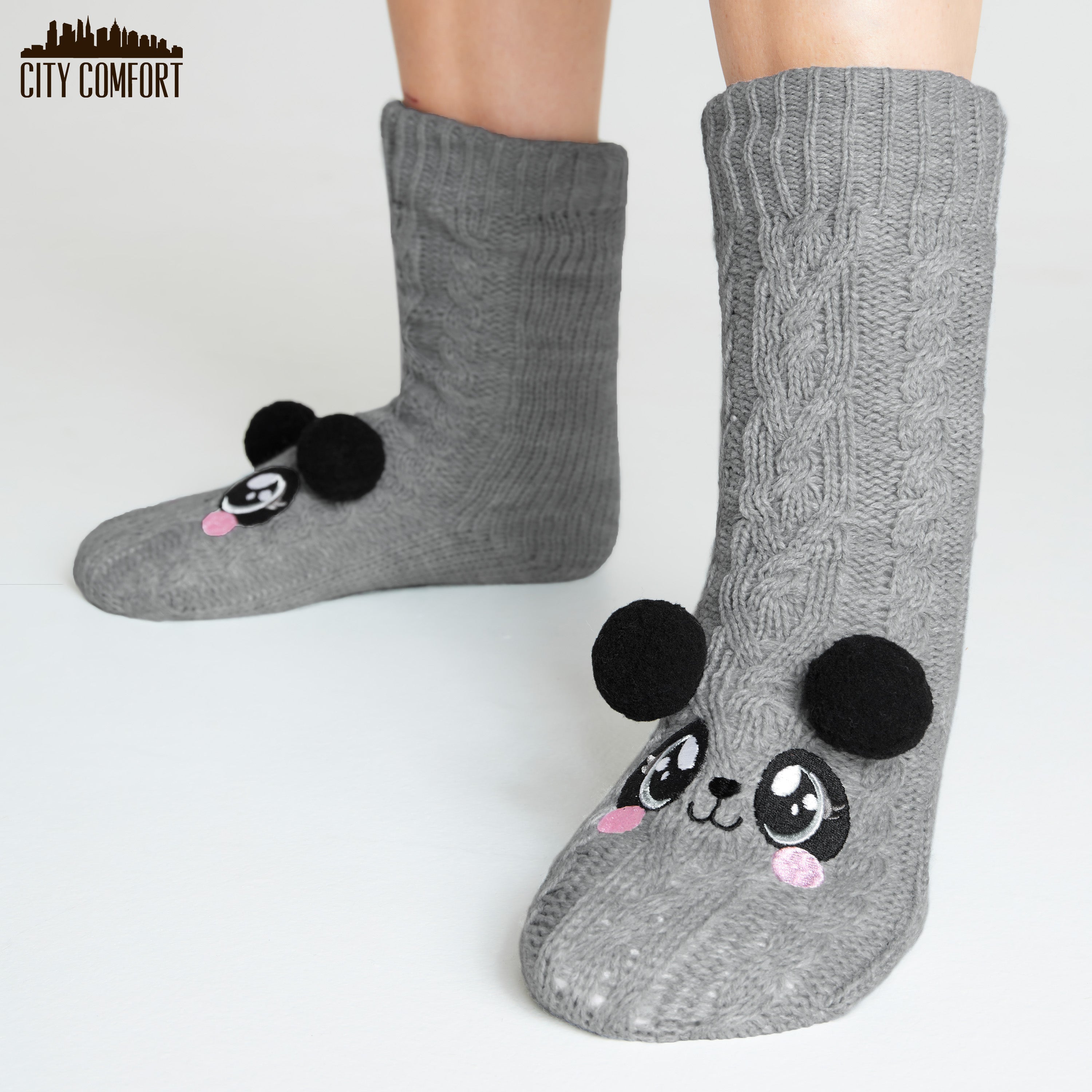 citycomfort-chaussettes-pilou-femme-panda-gris image 5