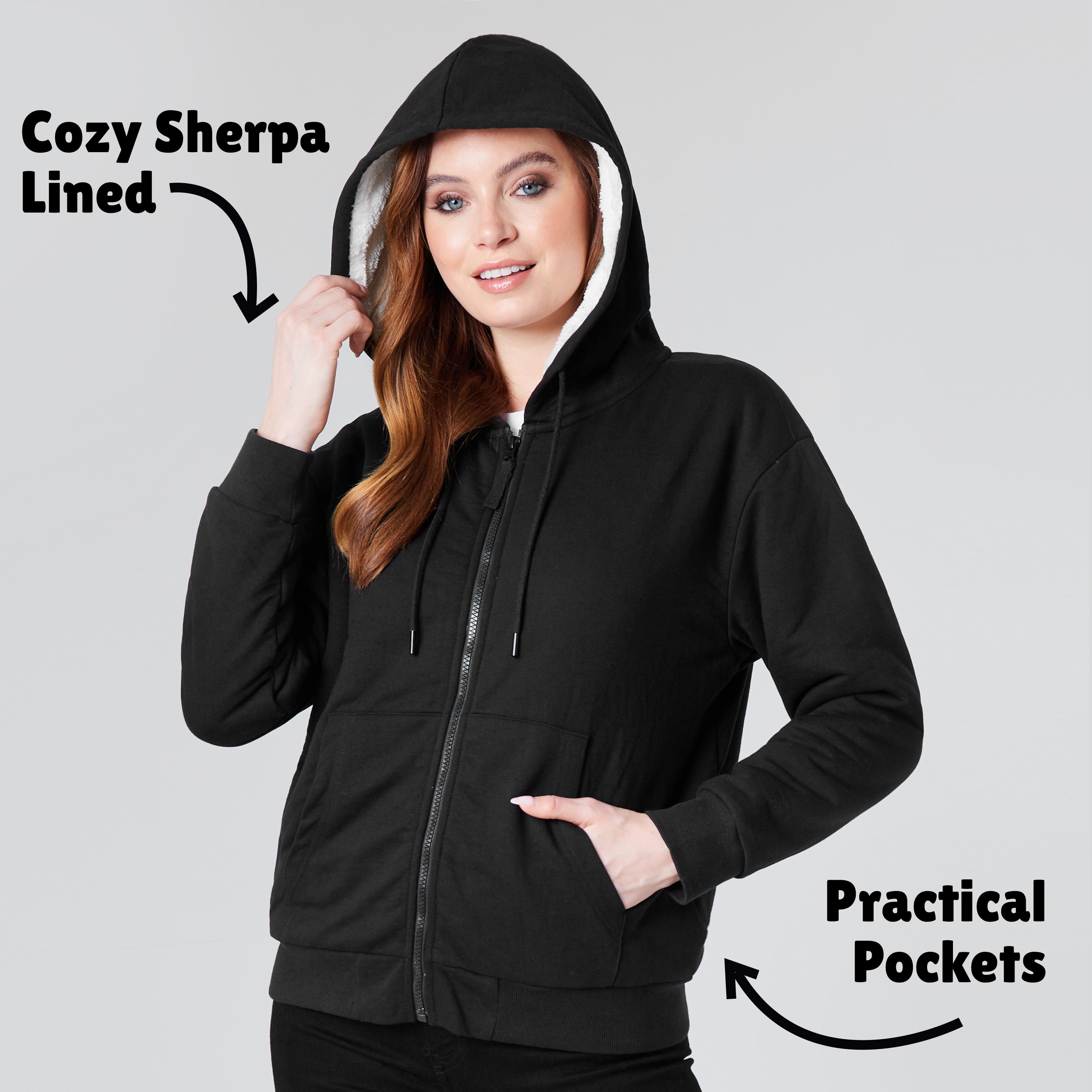 citycomfort-sweat-zip-femme-polaire-noir-s-xl-capuche image 4