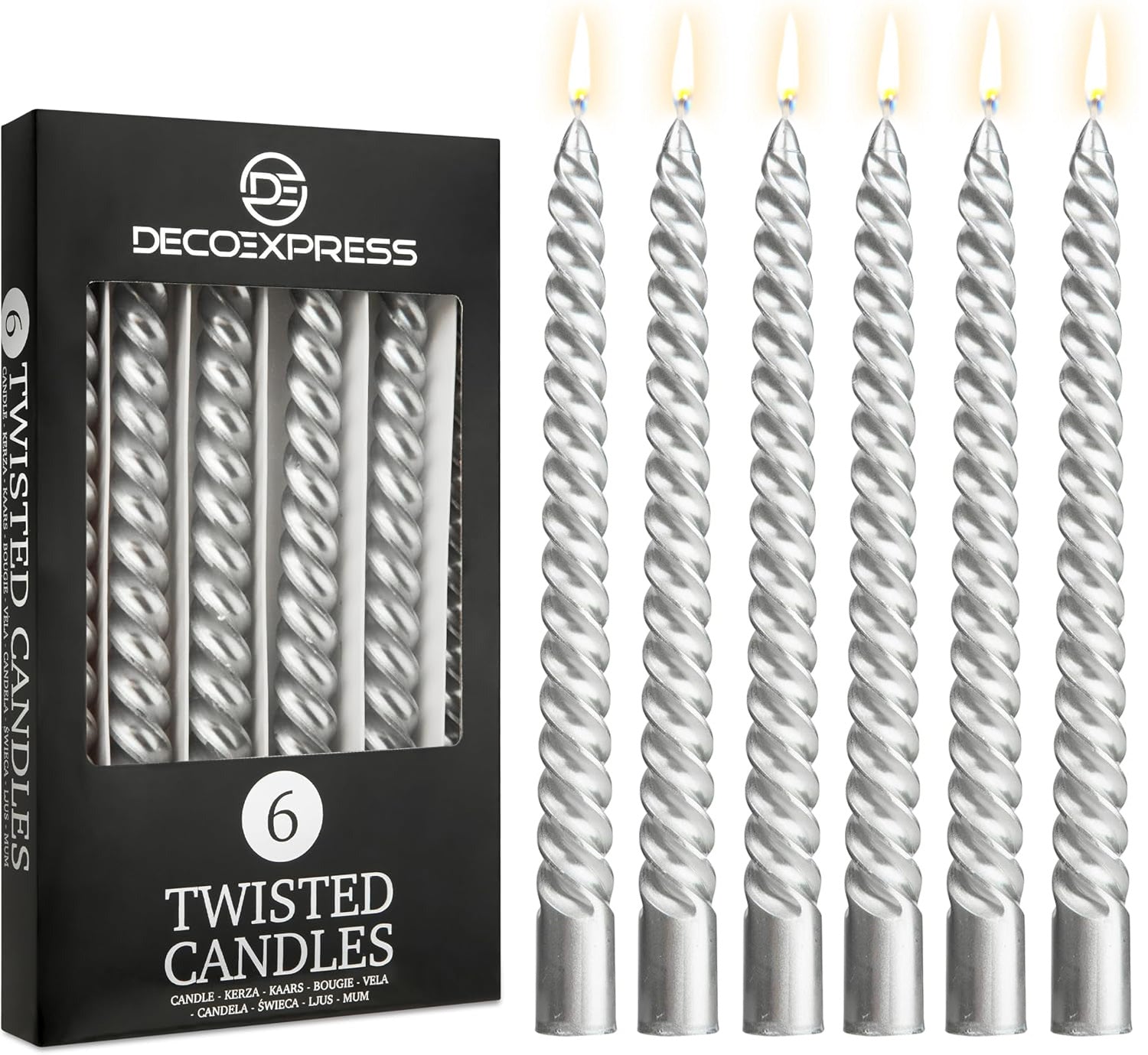 deco-express-bougies-torsad-es-argent-lot-de-6-non-parfum-es image 1