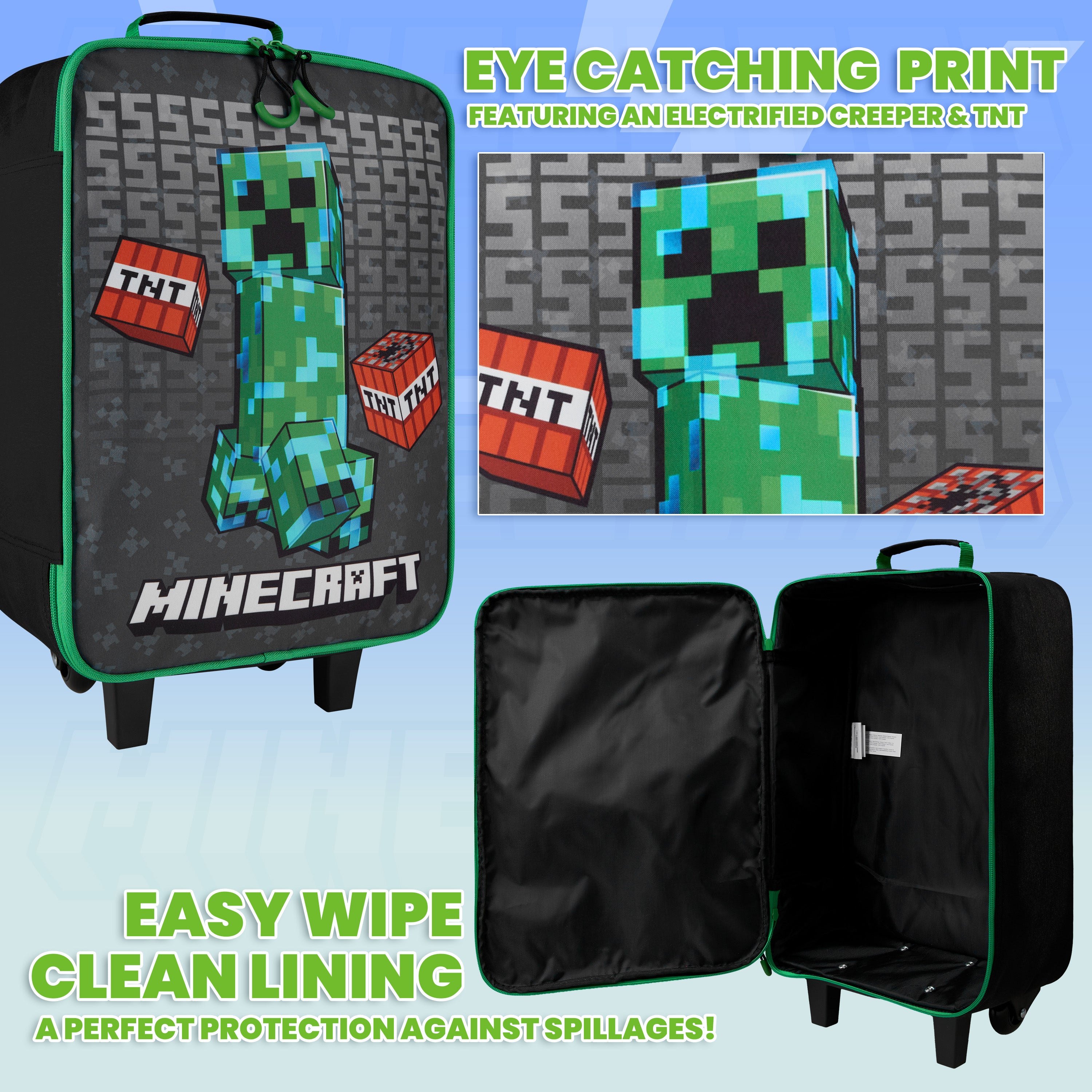 minecraft-valise-cabine-enfant-pliable-roulettes-creeper image 6