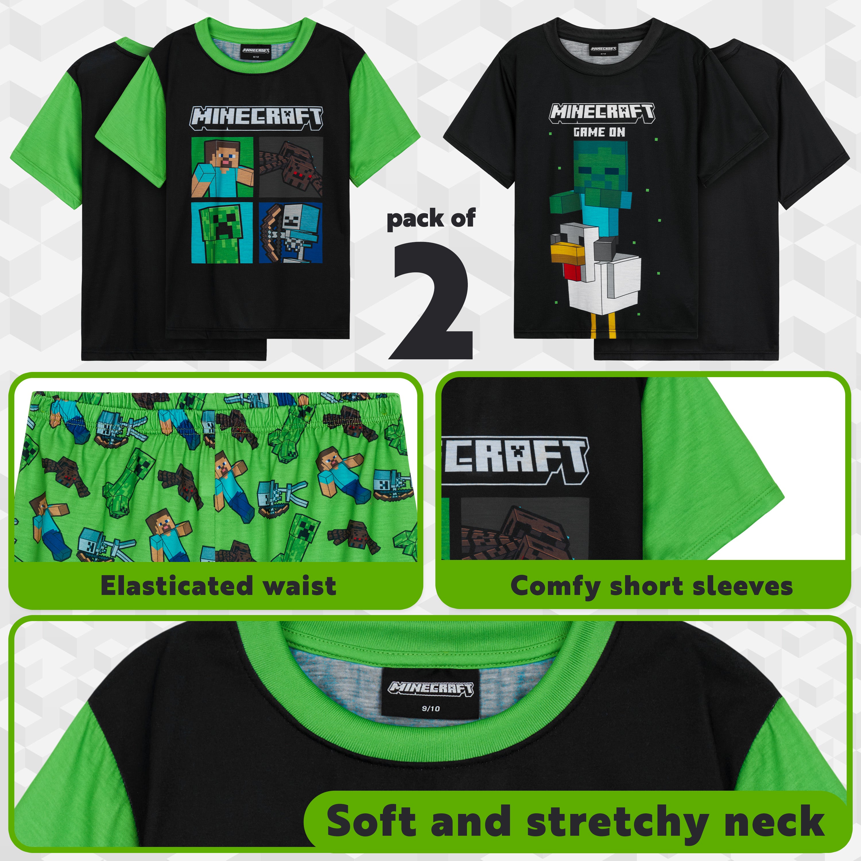 minecraft-pyjama-gar-on-manches-courtes-lot-de-2-gamer image 4