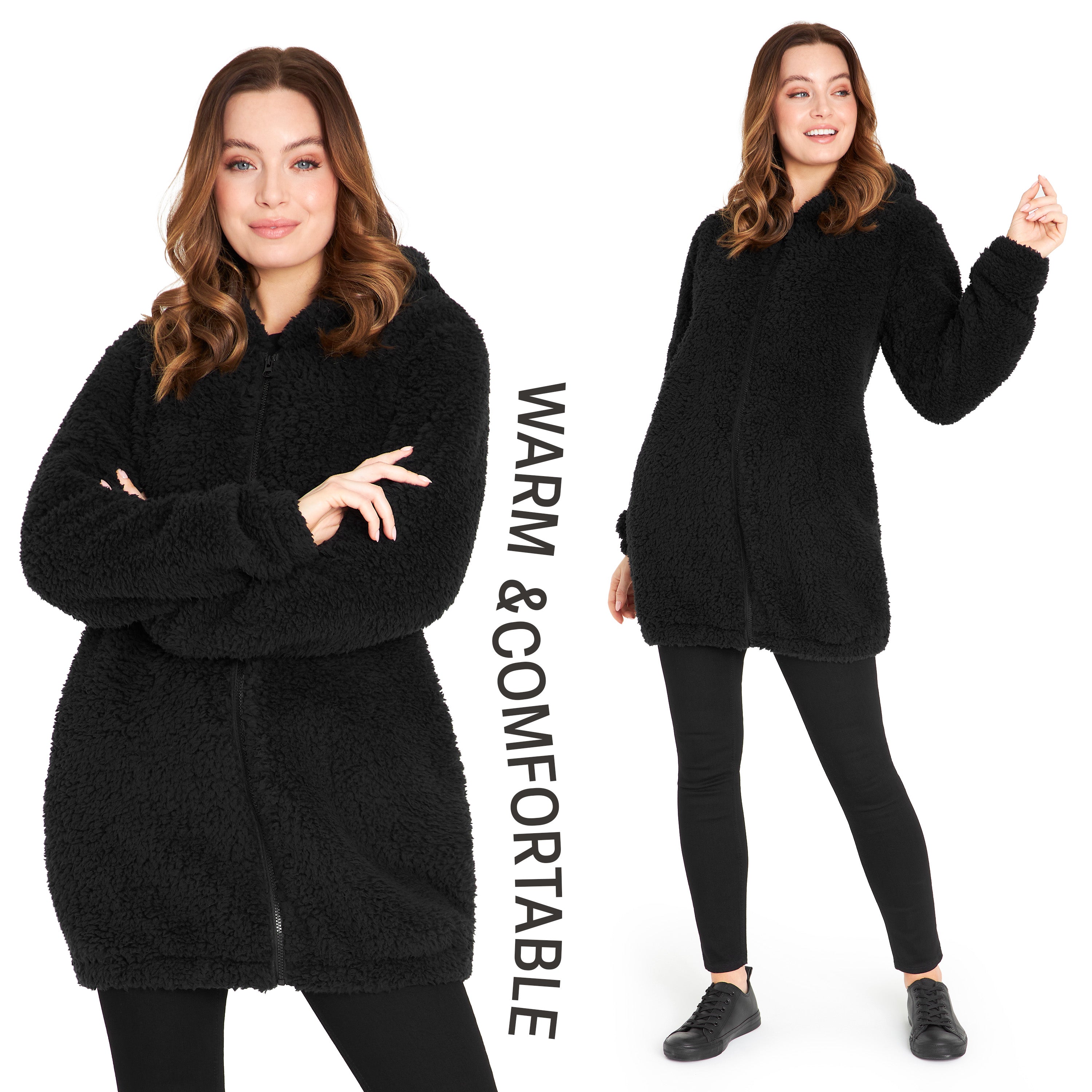 citycomfort-hoodie-femme-polaire-teddy-pilou-noir-gris-s-xl image 4