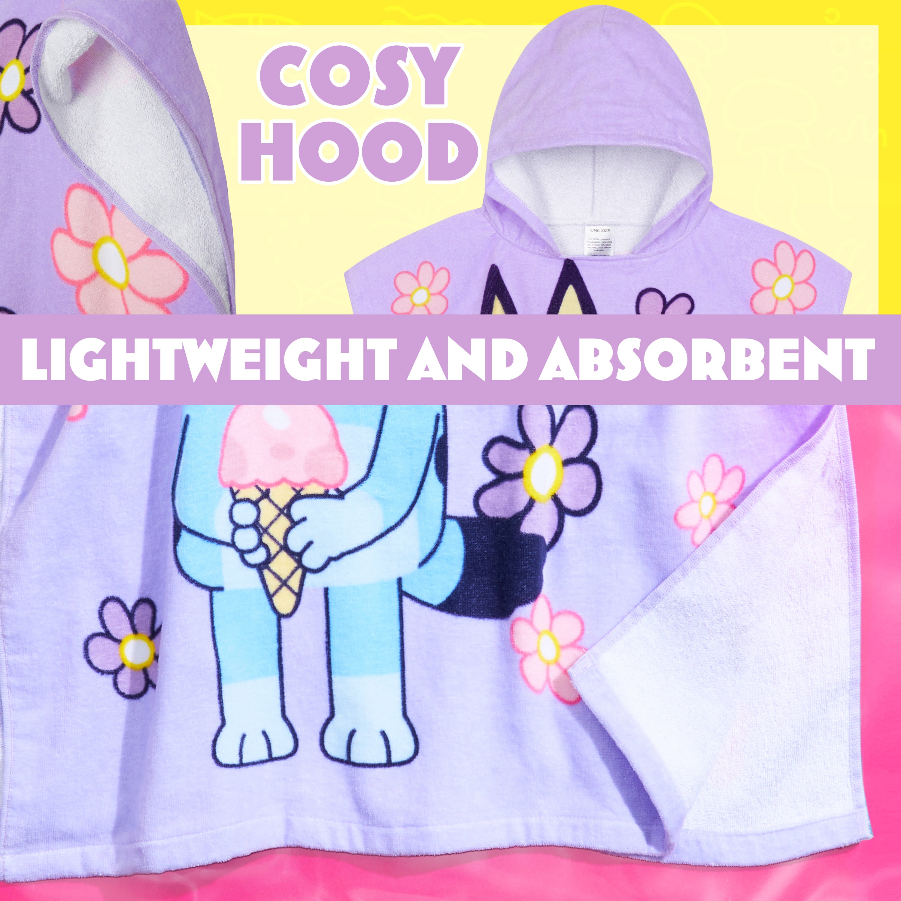 bluey-poncho-de-bain-enfant-violet-coton-3-8-ans-capuche image 4