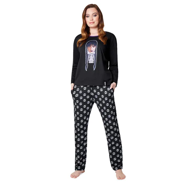 wednesday-pyjama-femme-coton-noir-manches-longues-s-xl image 1