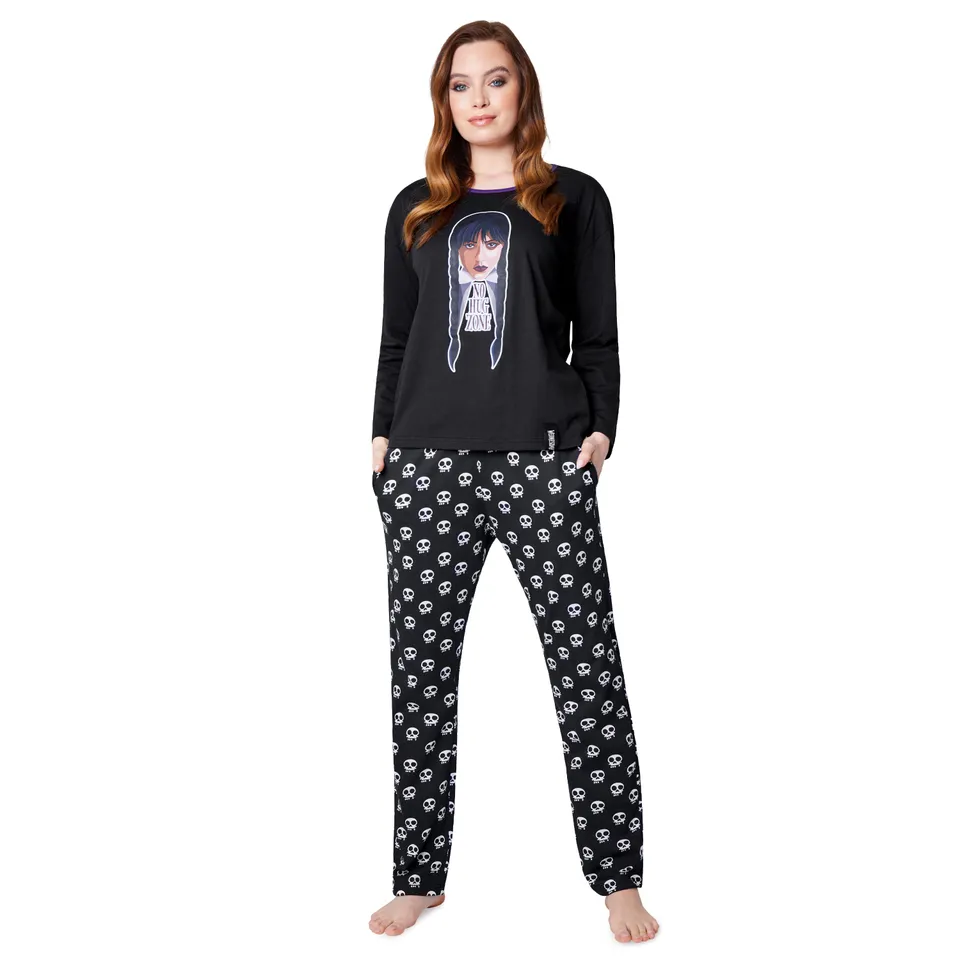 wednesday-pyjama-femme-coton-noir-manches-longues-s-xl image 1