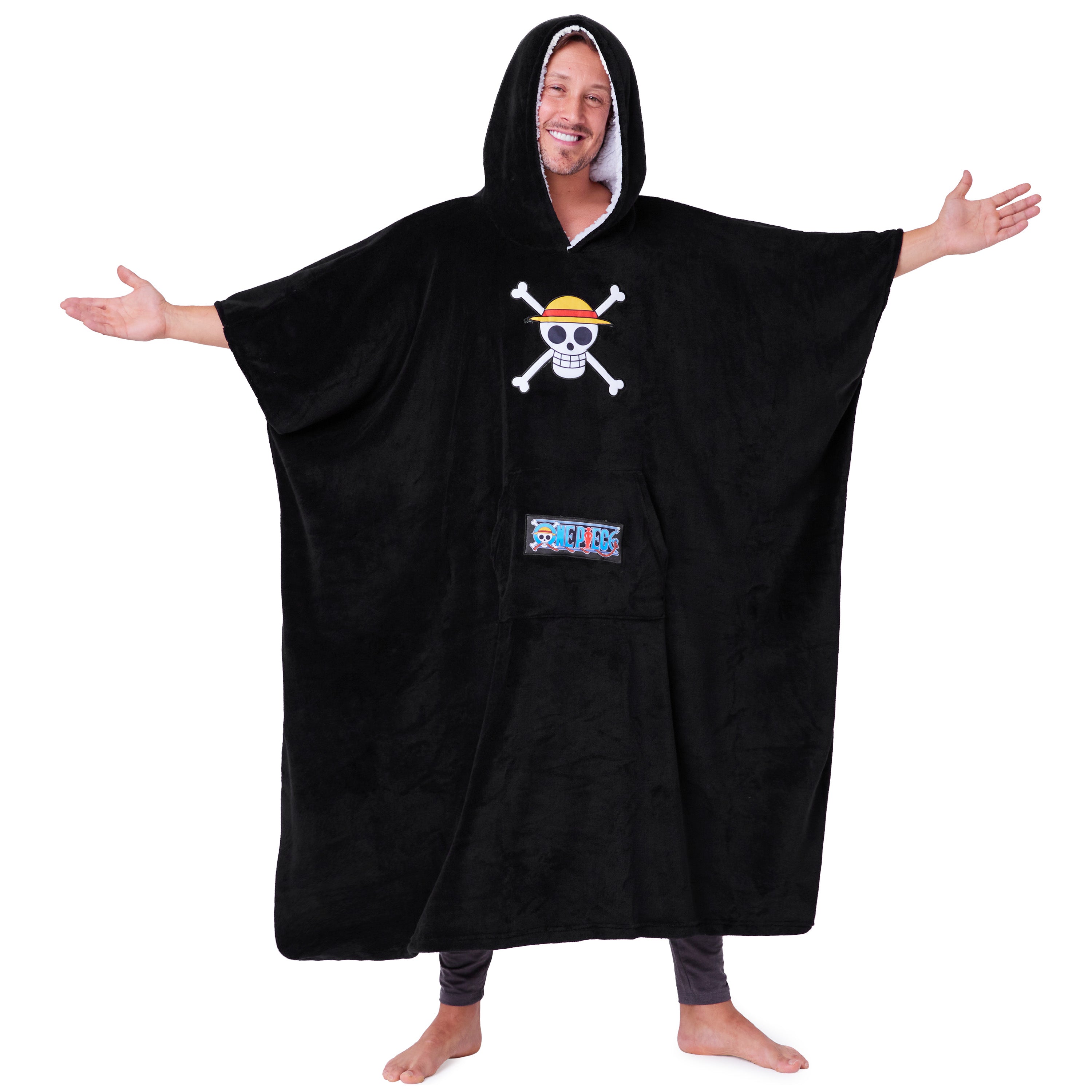 one-piece-plaid-capuche-oversize-polaire-sherpa-noir-taille-unique image 1