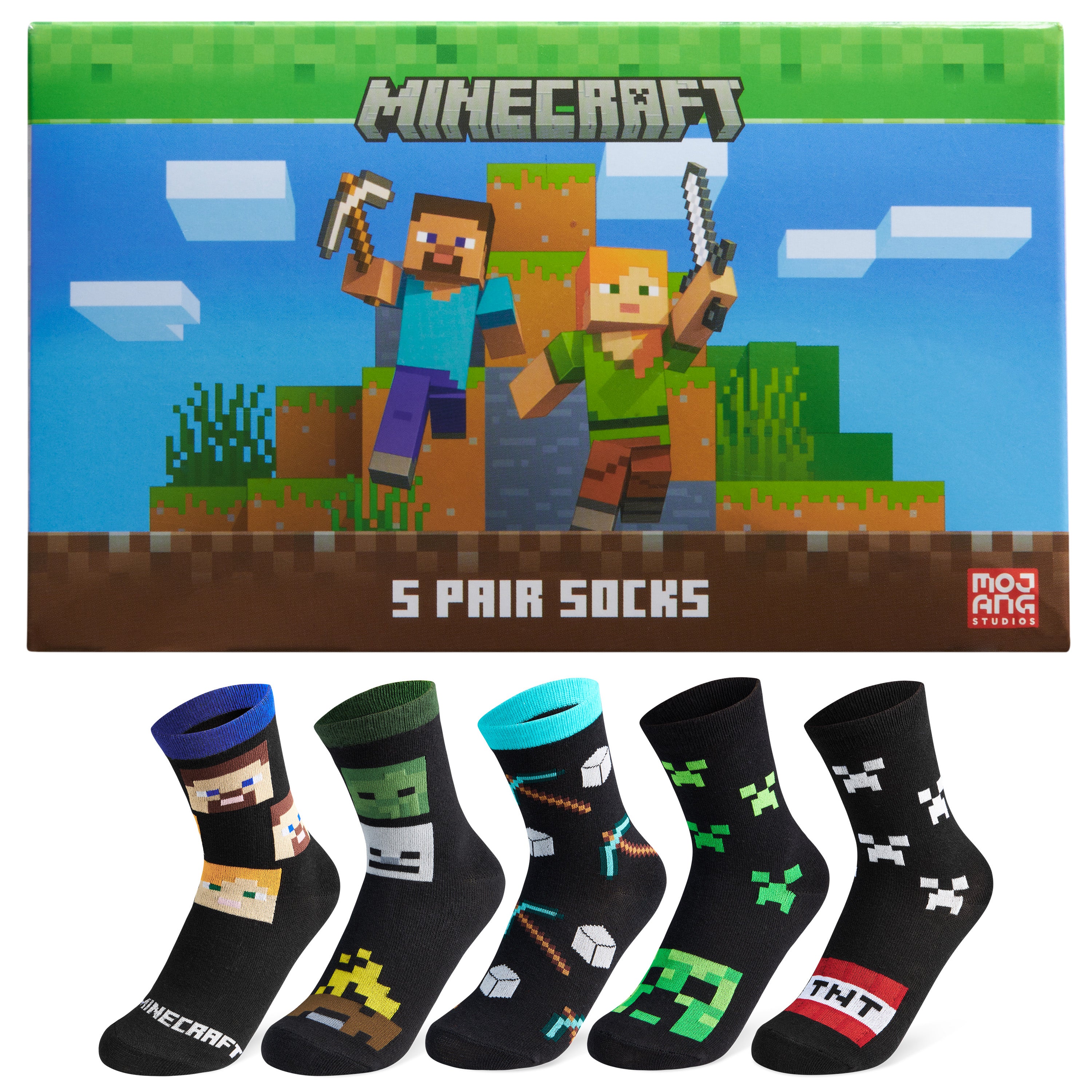 minecraft-creeper-chaussettes-mi-mollet-enfant-lot-5-paires-respirant image 3
