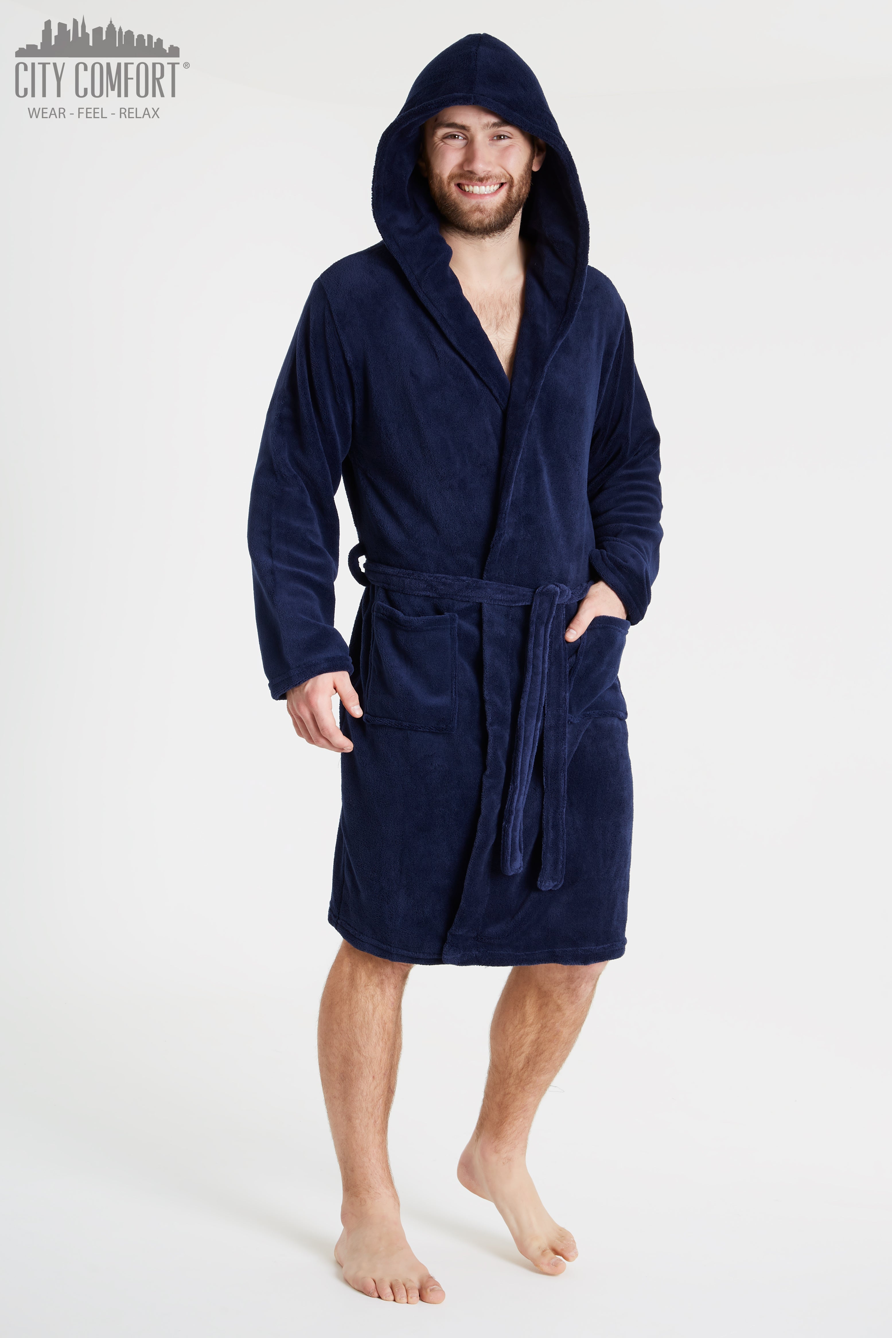citycomfort-peignoir-homme-polaire-bleu-marine-col-ch-le image 4
