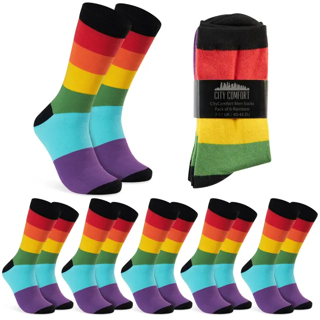 citycomfort-men-chaussettes-mi-mollet-coton-rainbow-lot-6 image 1