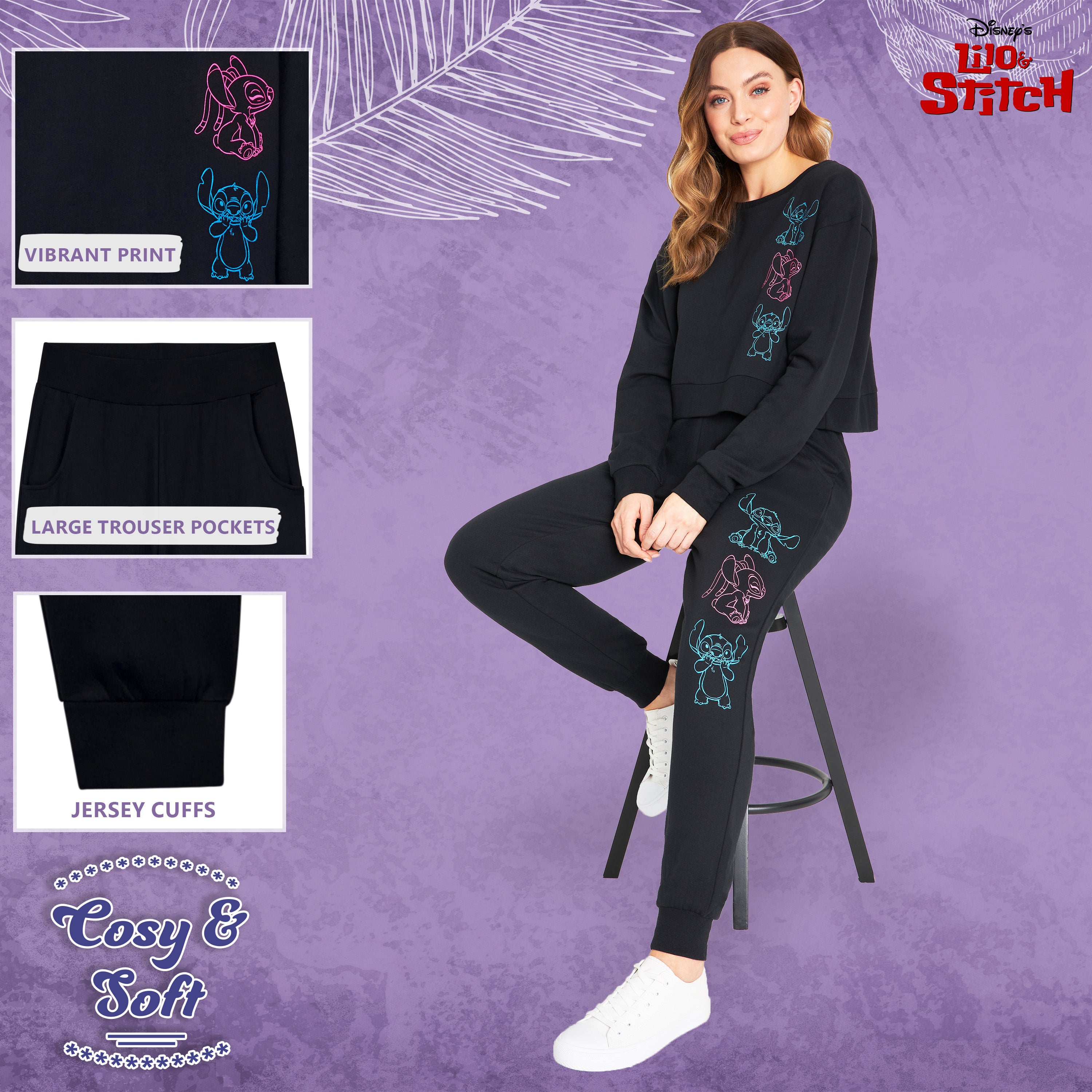 disney-stitch-surv-tement-femme-crop-top-jogging-taille-m-coton image 5