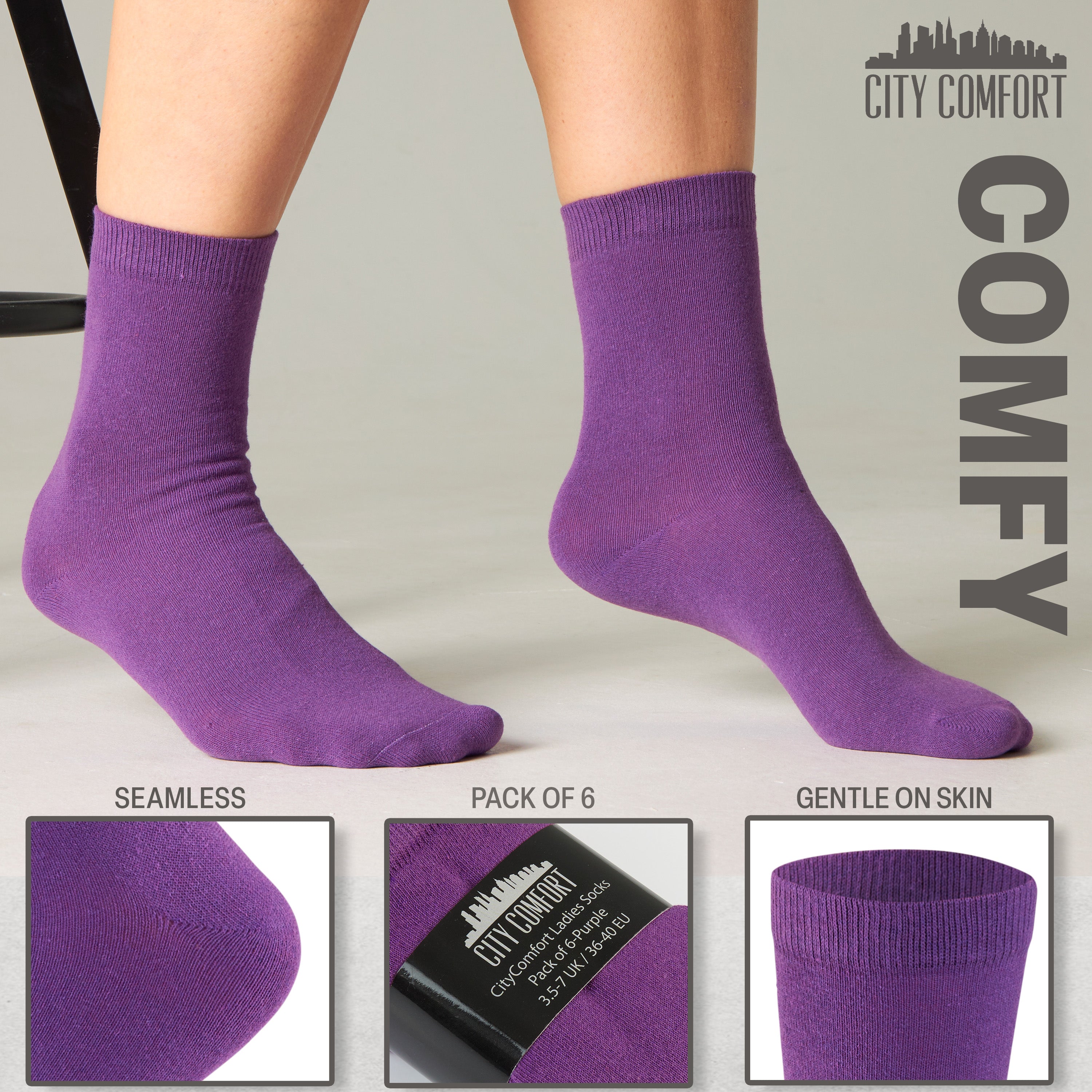 get-trend-citycomfort-chaussettes-femme-unies-lot-6-coton image 3
