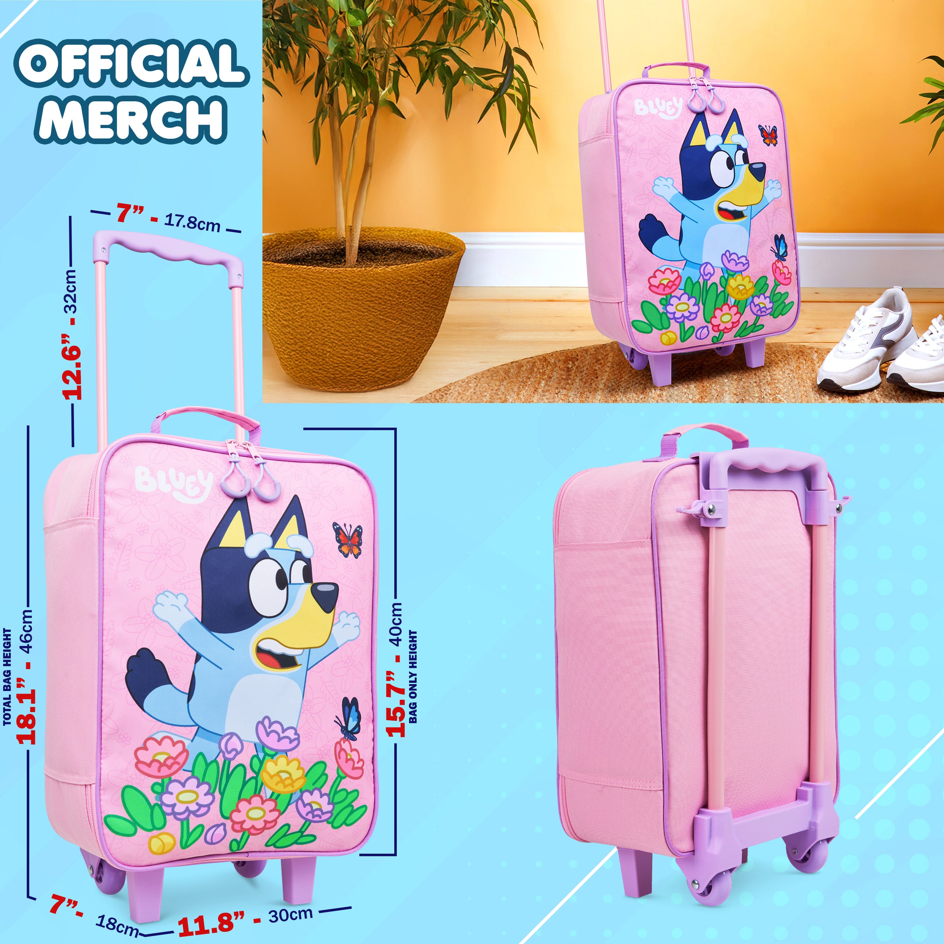 bluey-valise-enfant-rose-15l-roulettes-pliable image 6
