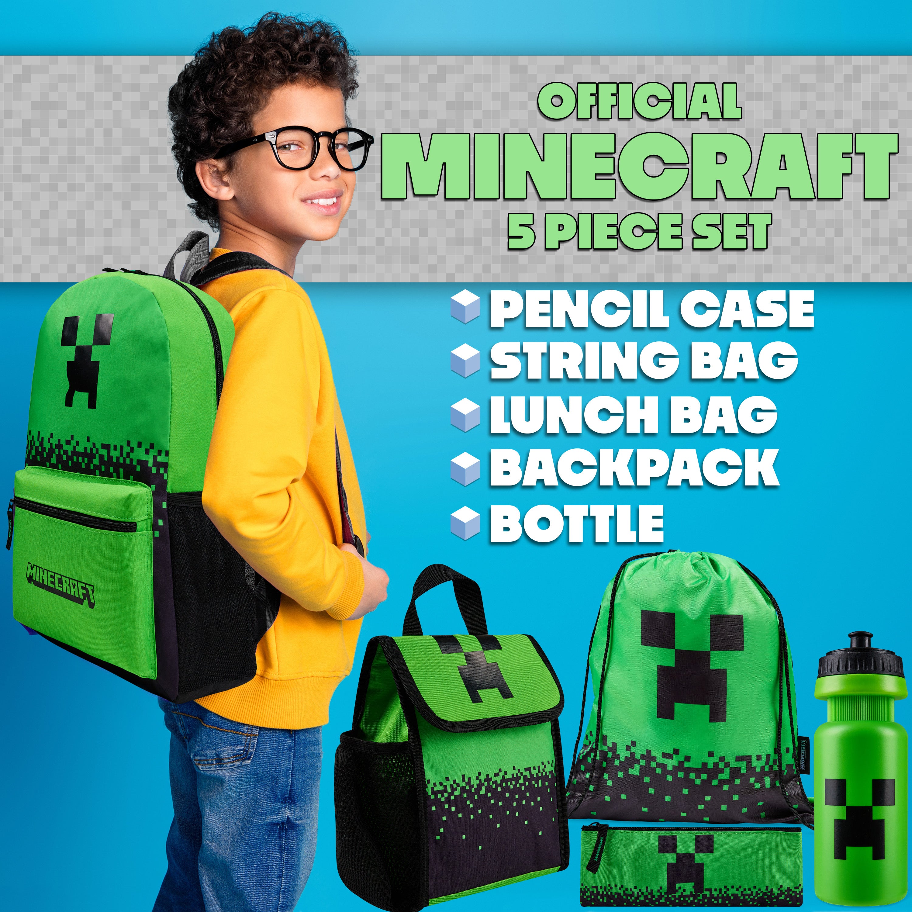 minecraft-set-5-pi-ces-sac-dos-cole-vert image 2