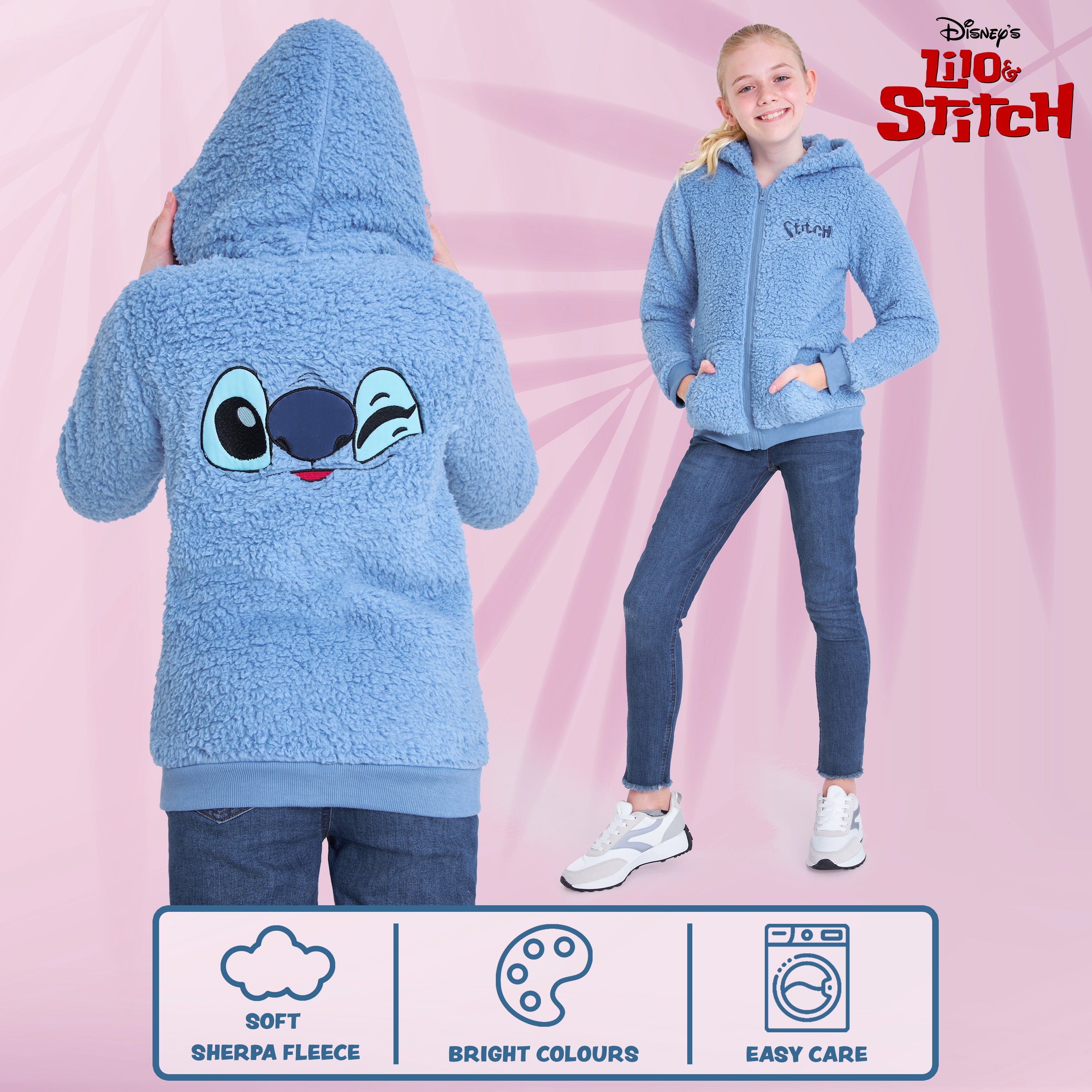 get-trend-girls-hoodie-stitch-sherpa-zip-fille-polaire-bleue image 6