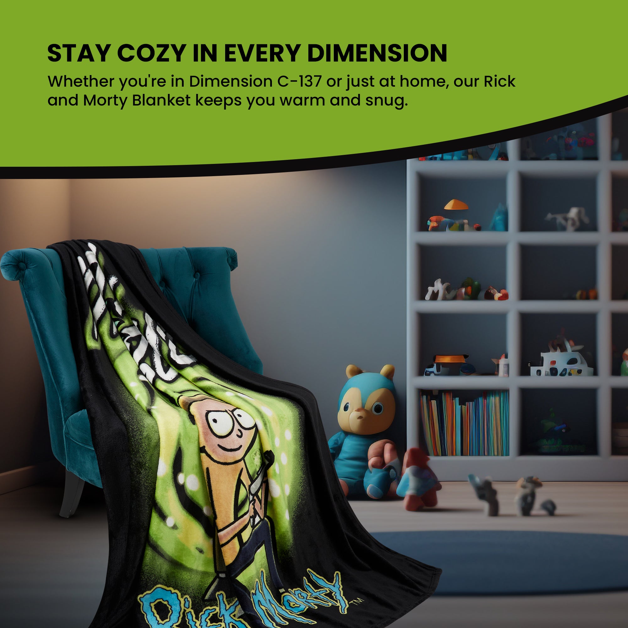 rick-and-morty-plaid-polaire-150x130-cm-noir-vert-doux image 7