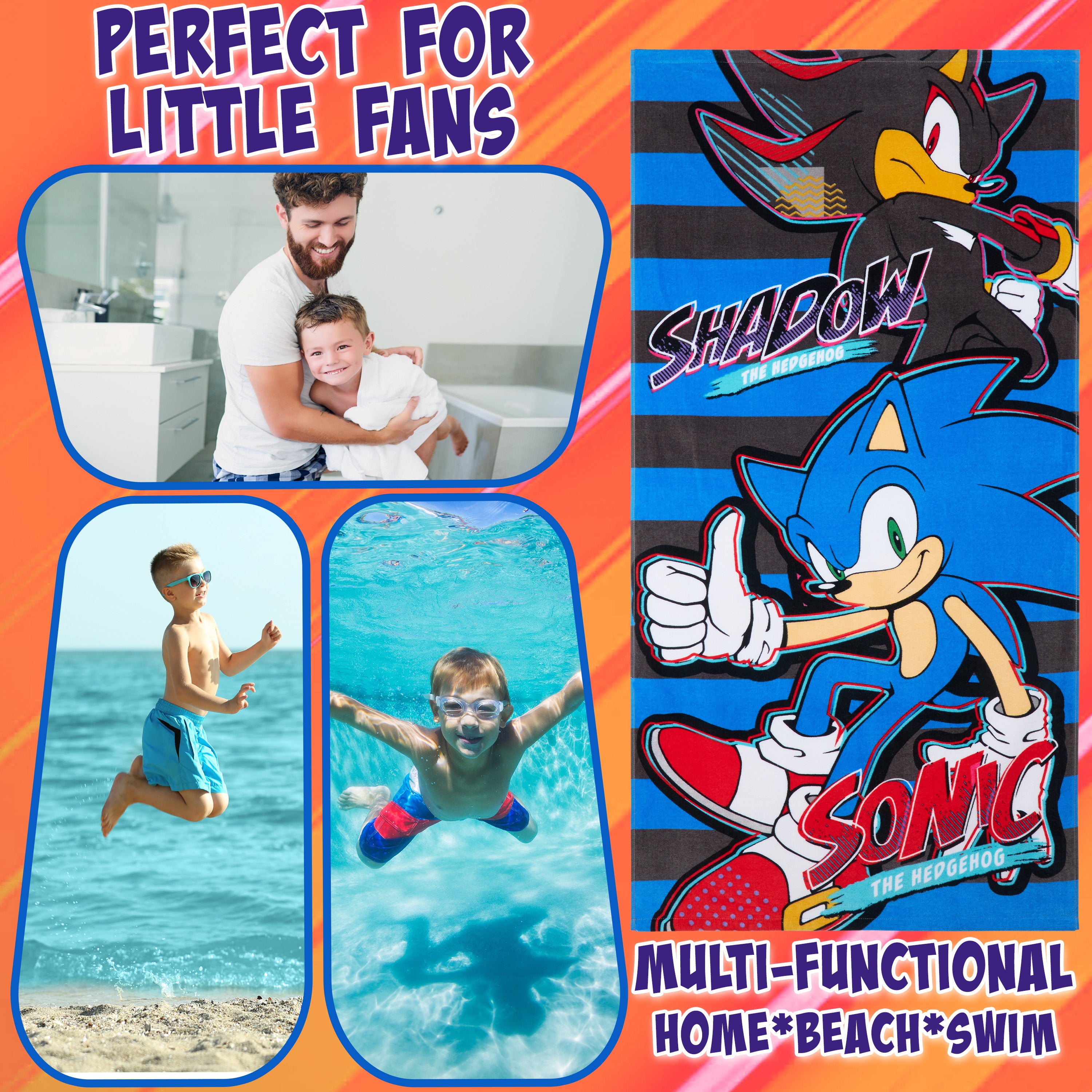 sonic-the-hedgehog-serviette-plage-enfant-70x140-cm-coton image 3