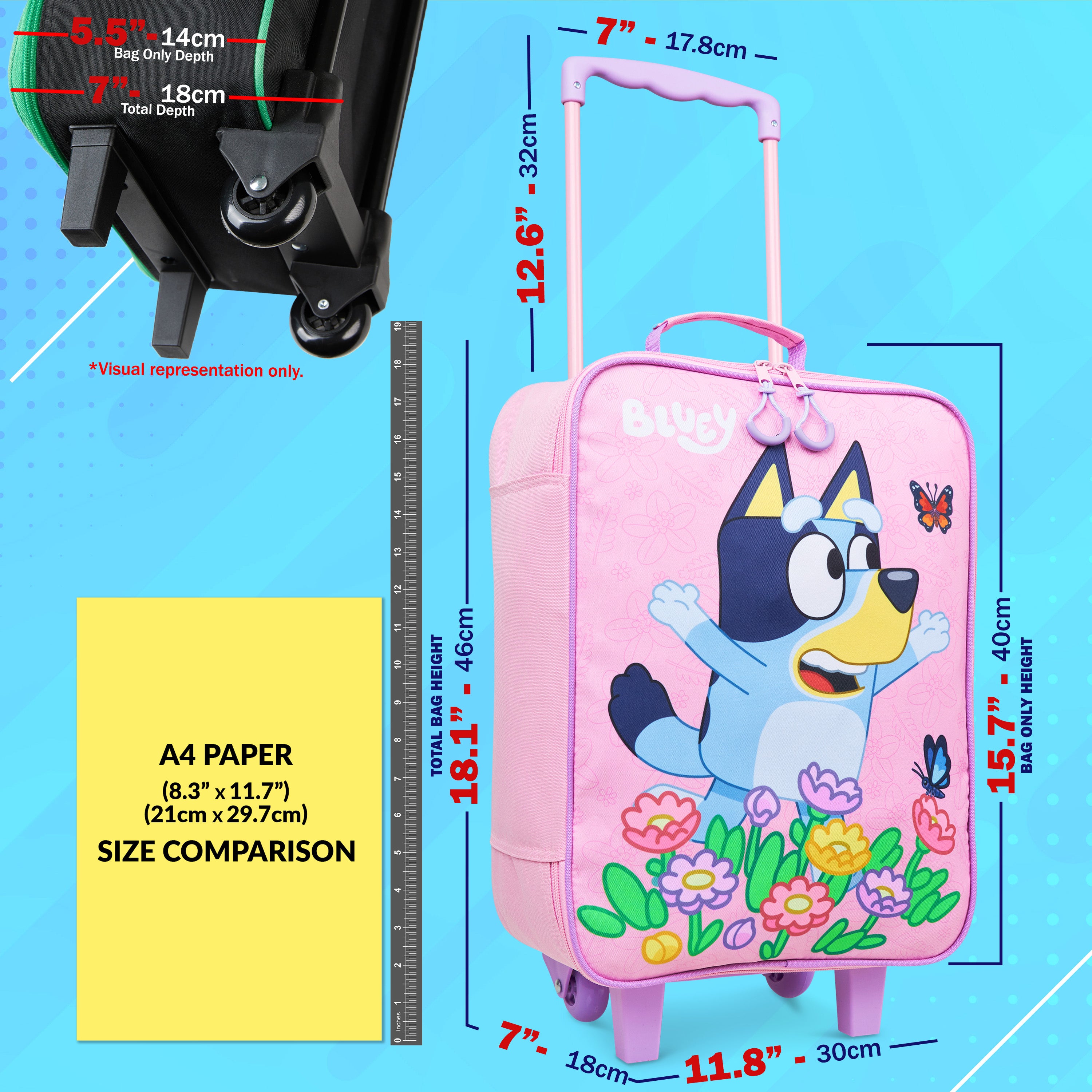 bluey-valise-enfant-rose-15l-roulettes-pliable image 2