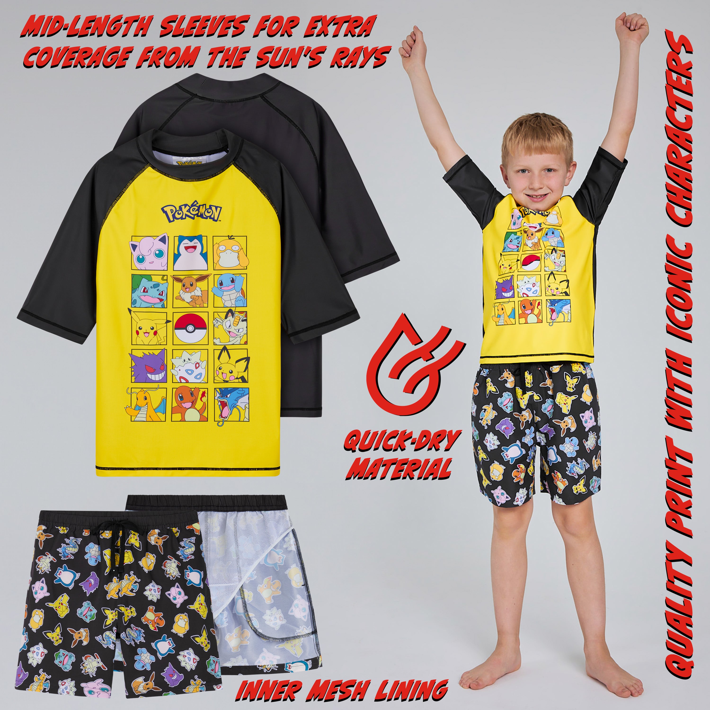 pok-mon-maillot-bain-gar-on-2-pi-ces-pikachu-7-8-ans image 3