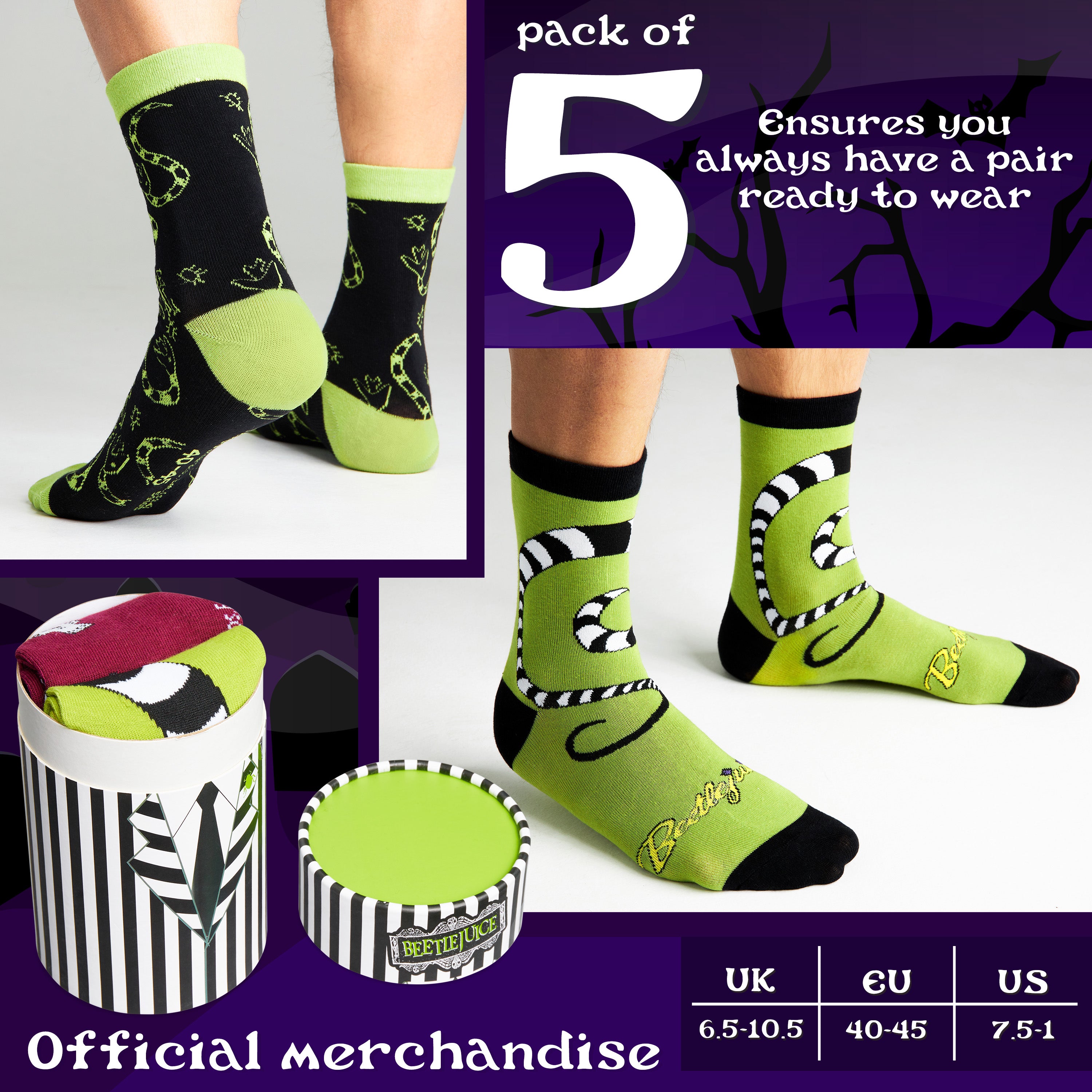 get-trend-beetlejuice-chaussettes-homme-mi-mollet-lot-de-5-coton image 6