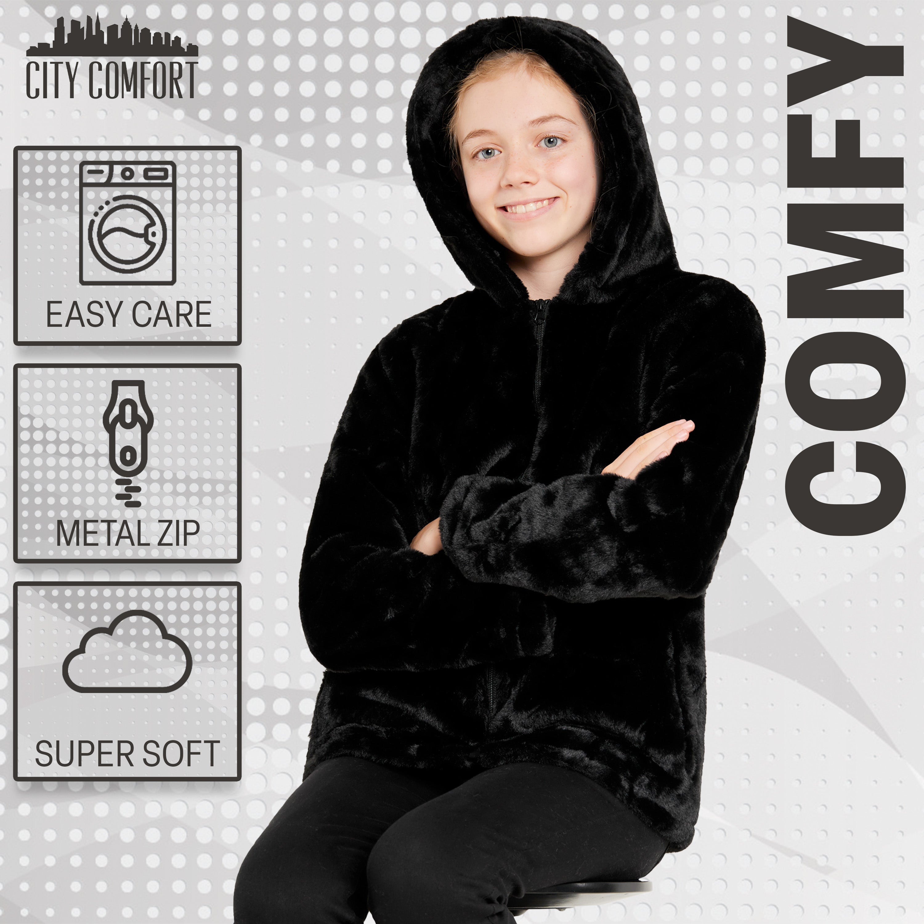 get-trend-girls-manteau-fausse-fourrure-capuche-noir-7-14-ans image 7